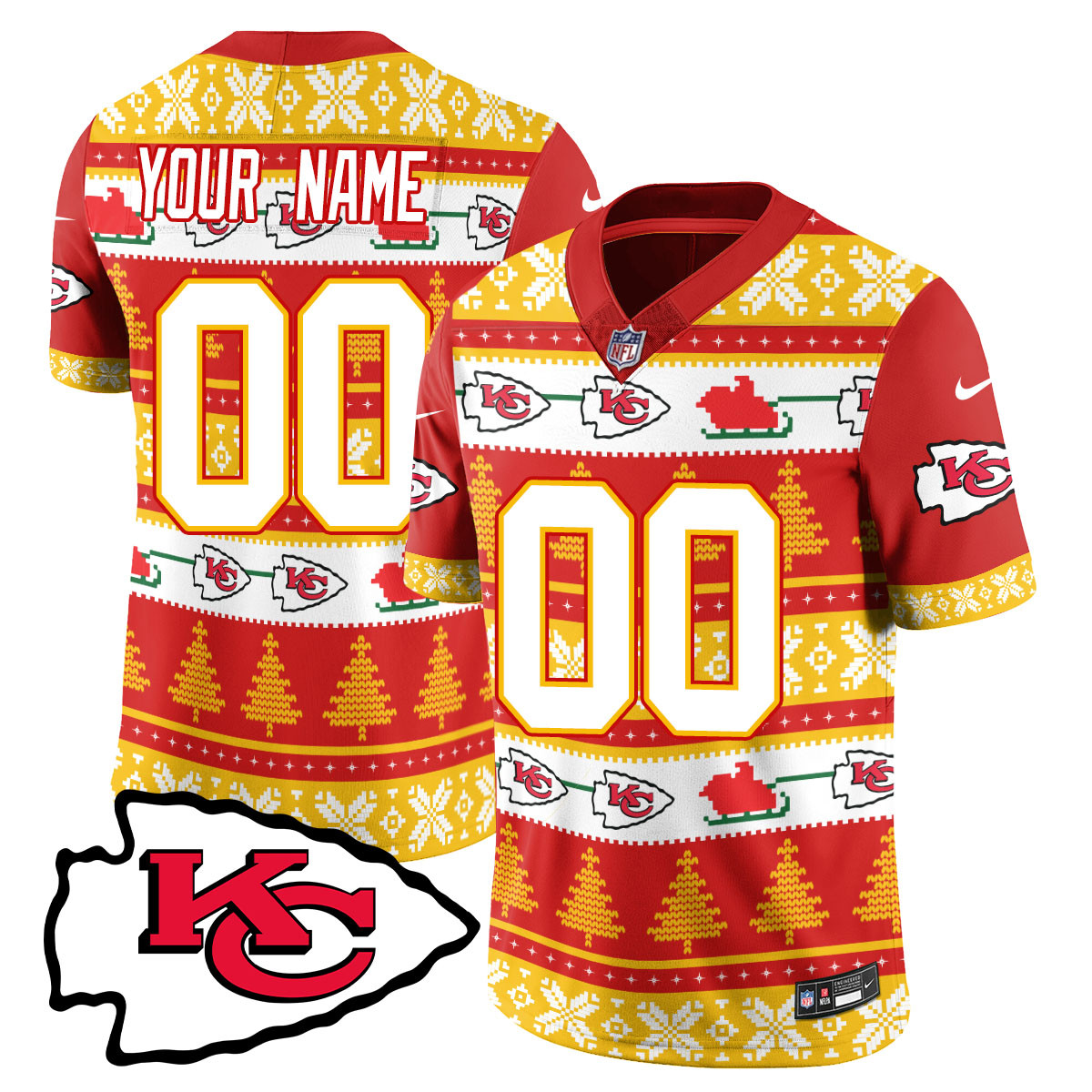 Alternative view of Chiefs Christmas Jersey - Custom NFL Sweater - Red