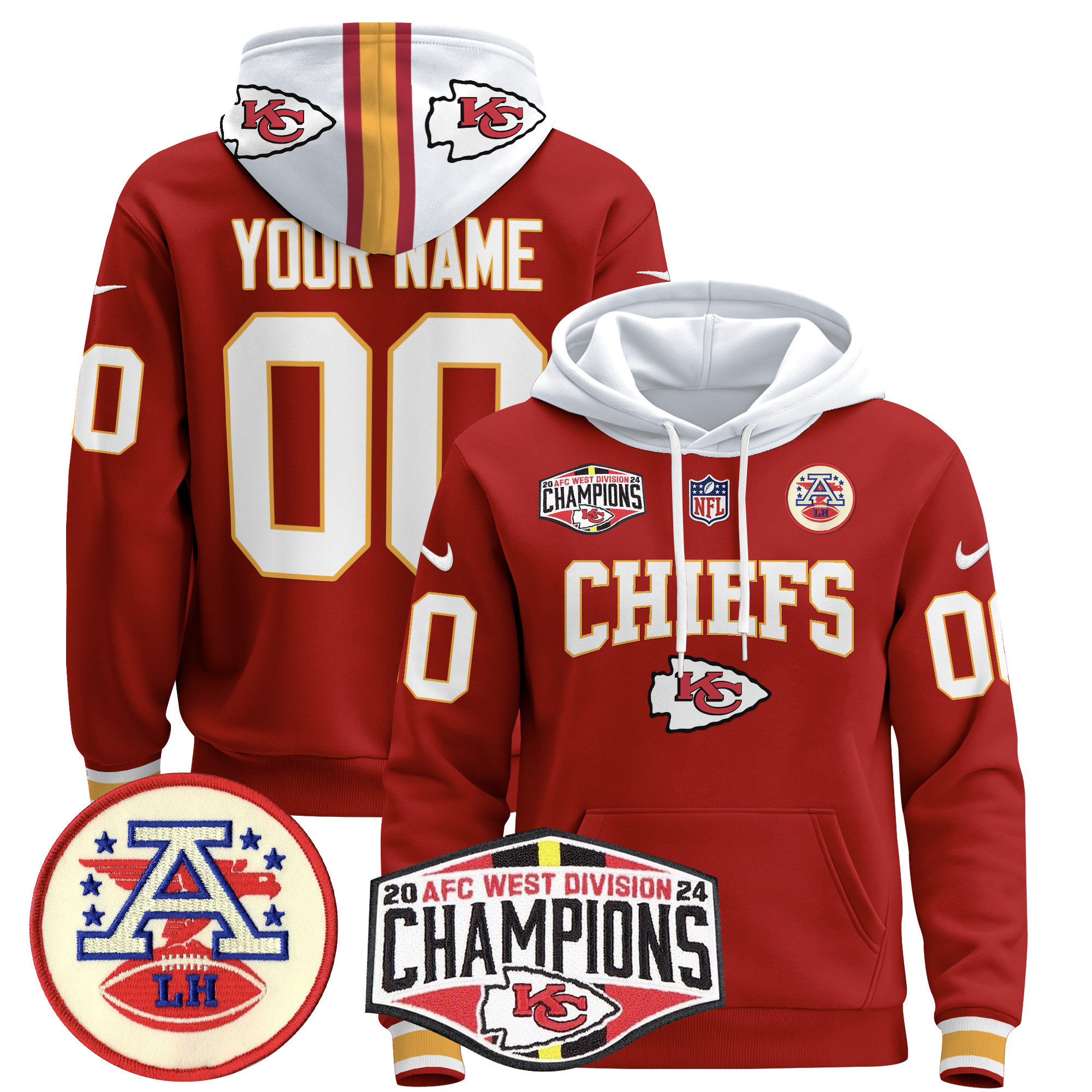 Chiefs Red Champions Hoodie - Nike - Custom Name & Number