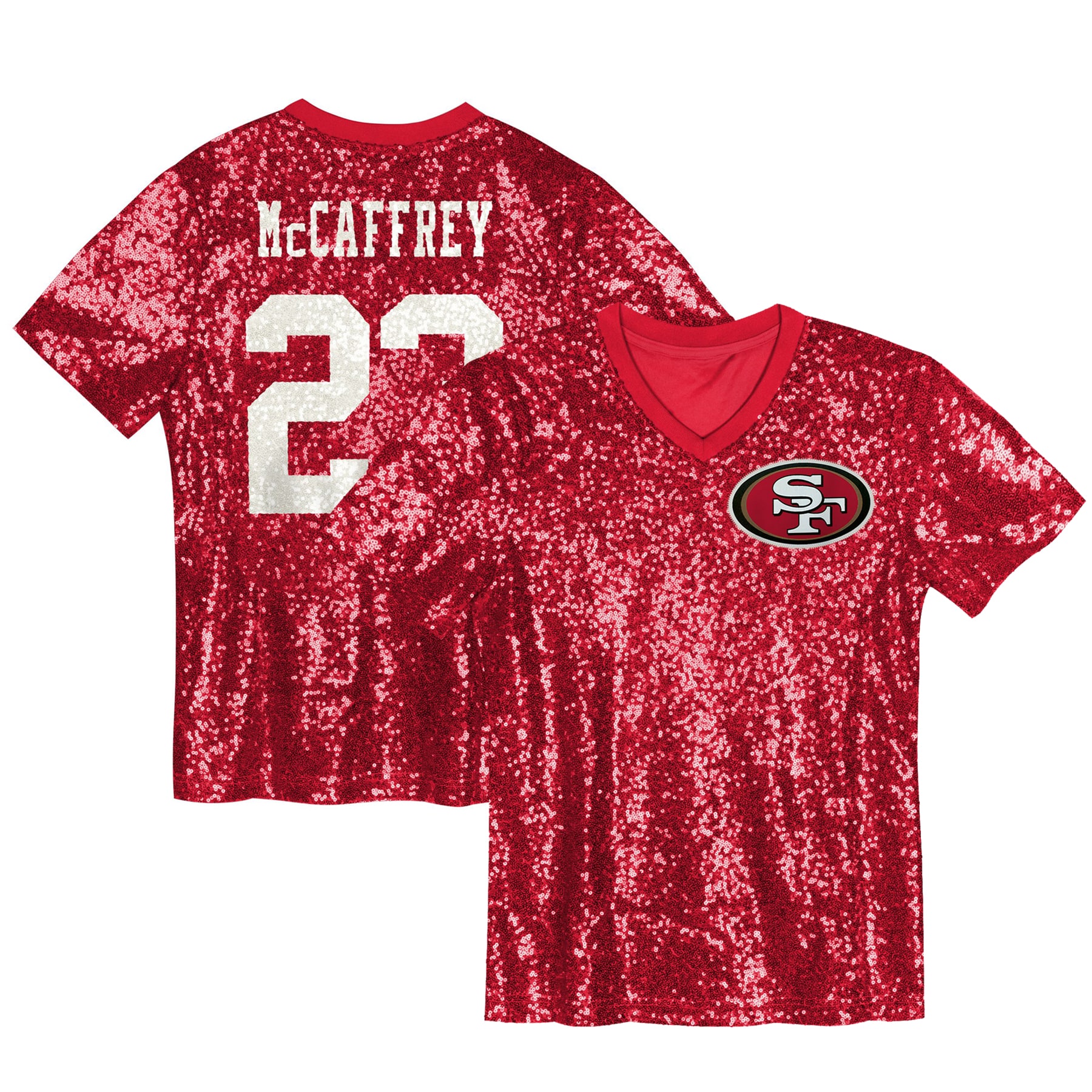 Christian McCaffrey San Francisco 49ers Women's Player Name & Number V-Neck Fashion Jersey - Scarlet