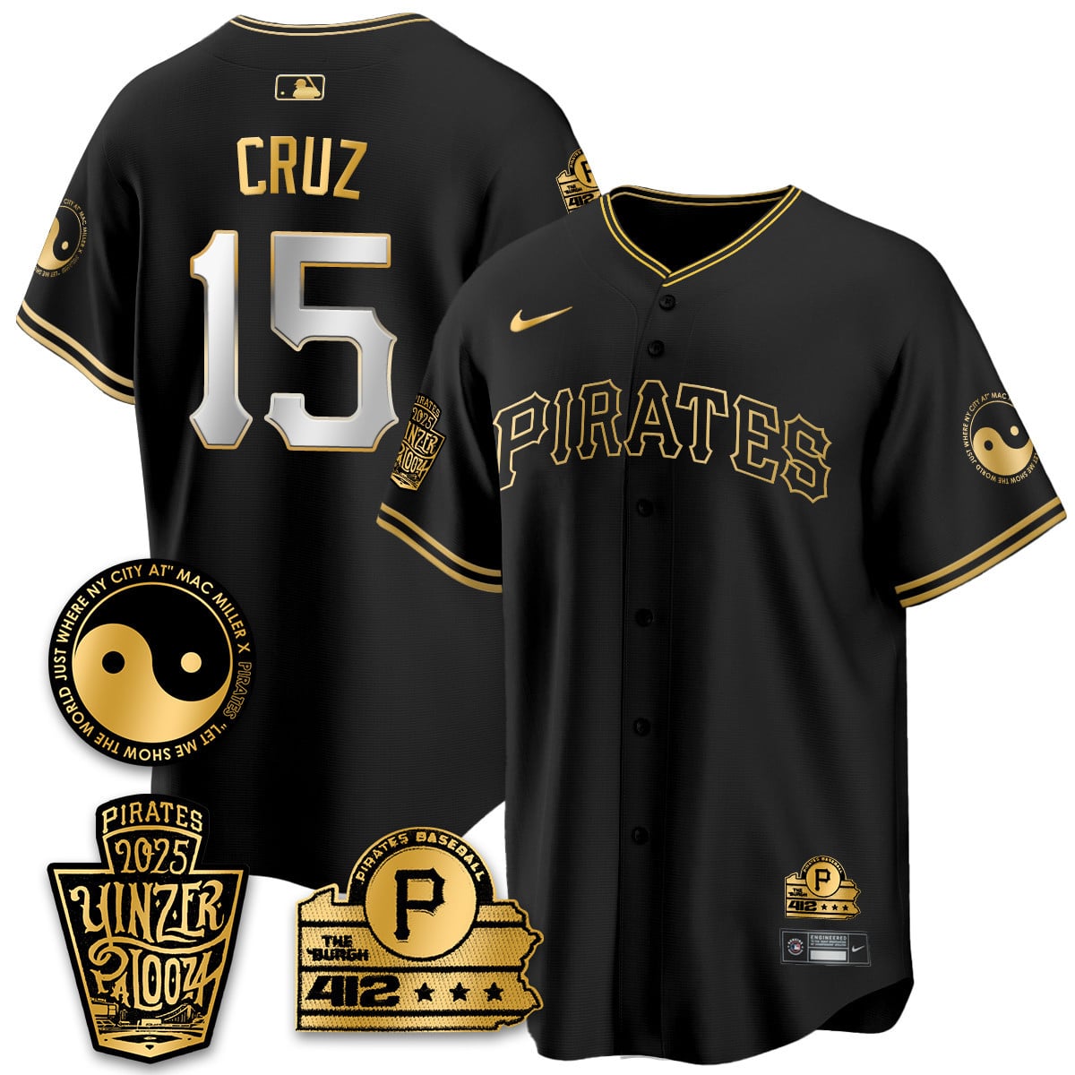 Alternative view of Clemente Pirates Black Jersey - Nike - Gold Accent Edition