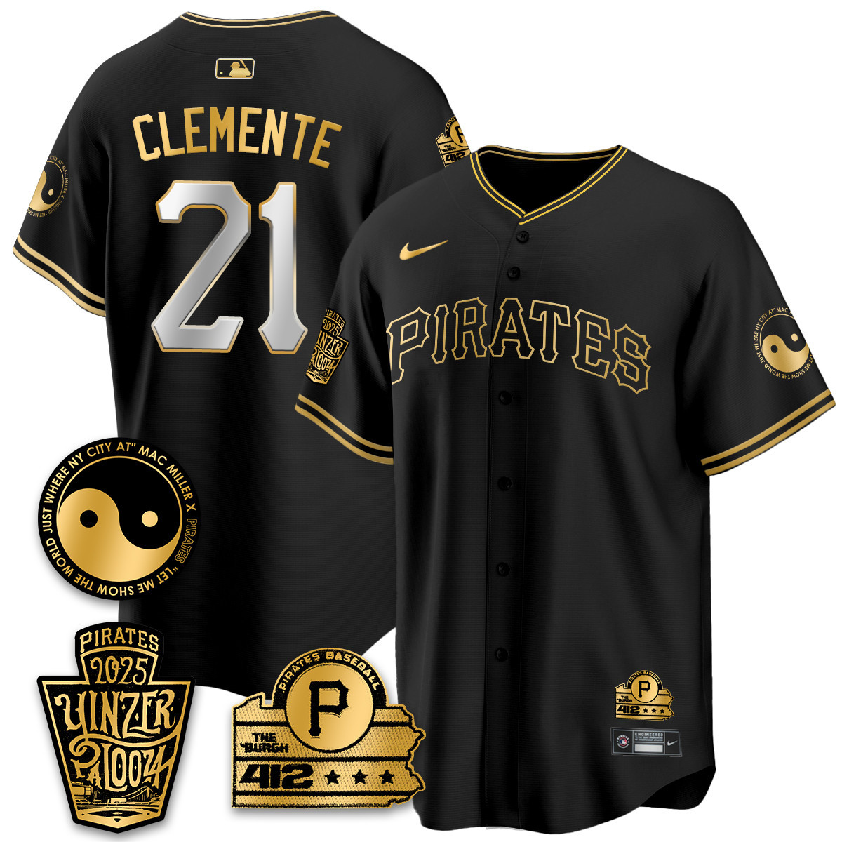 Clemente Pirates Black Jersey - Nike - Gold Accent Edition