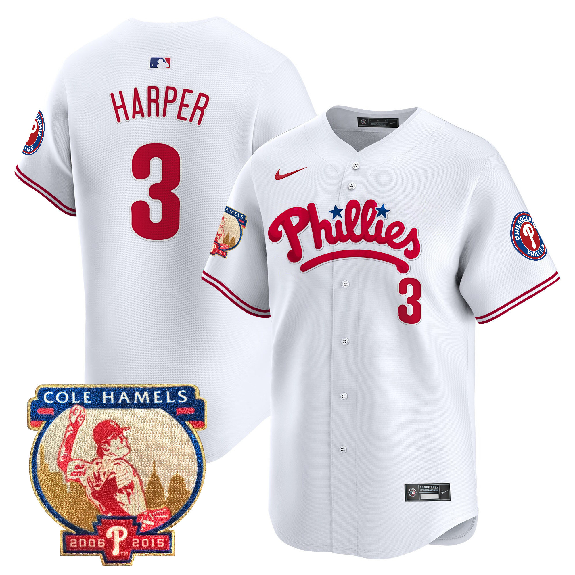 Alternative view of Cole Hamels Phillies Jersey - Nike - White Throwback