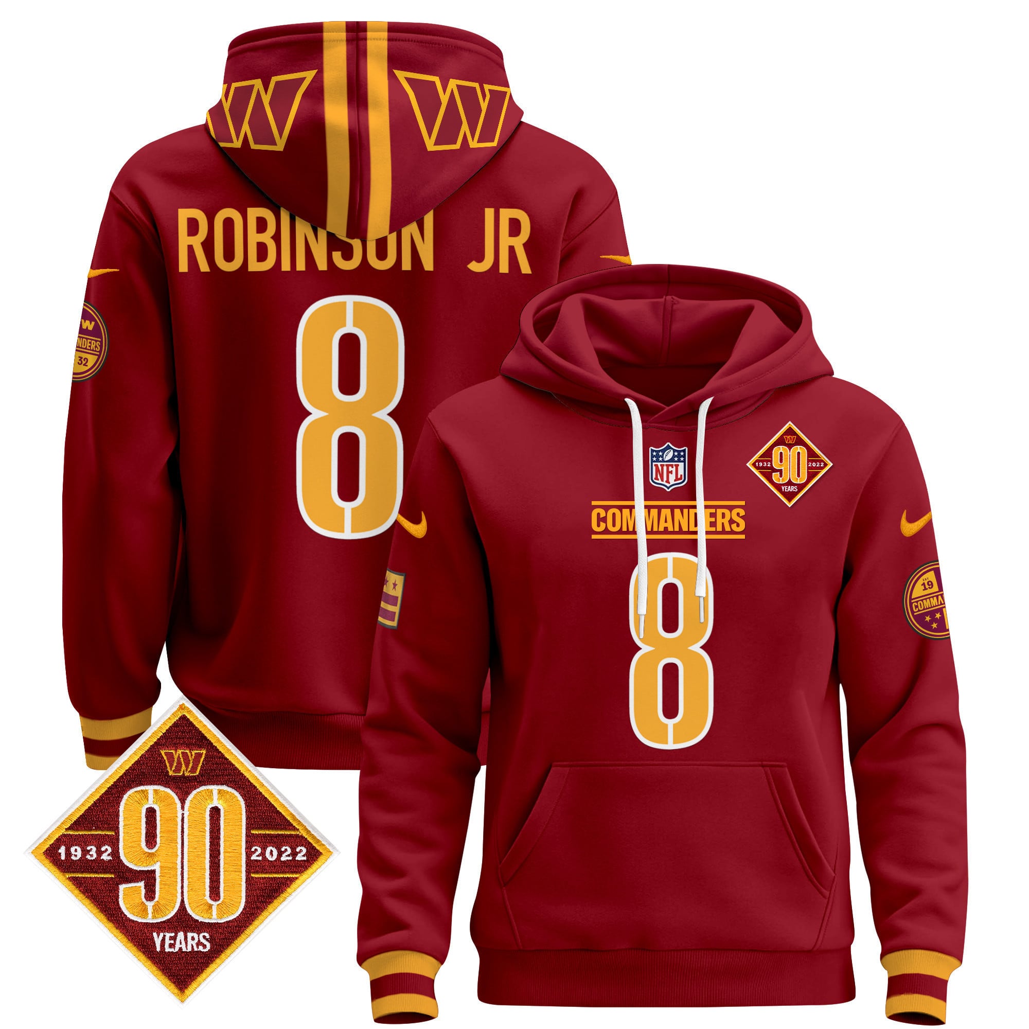 Alternative view of Commanders 90th Maroon Hoodie - Commanders Daniels #5 Maroon 90th