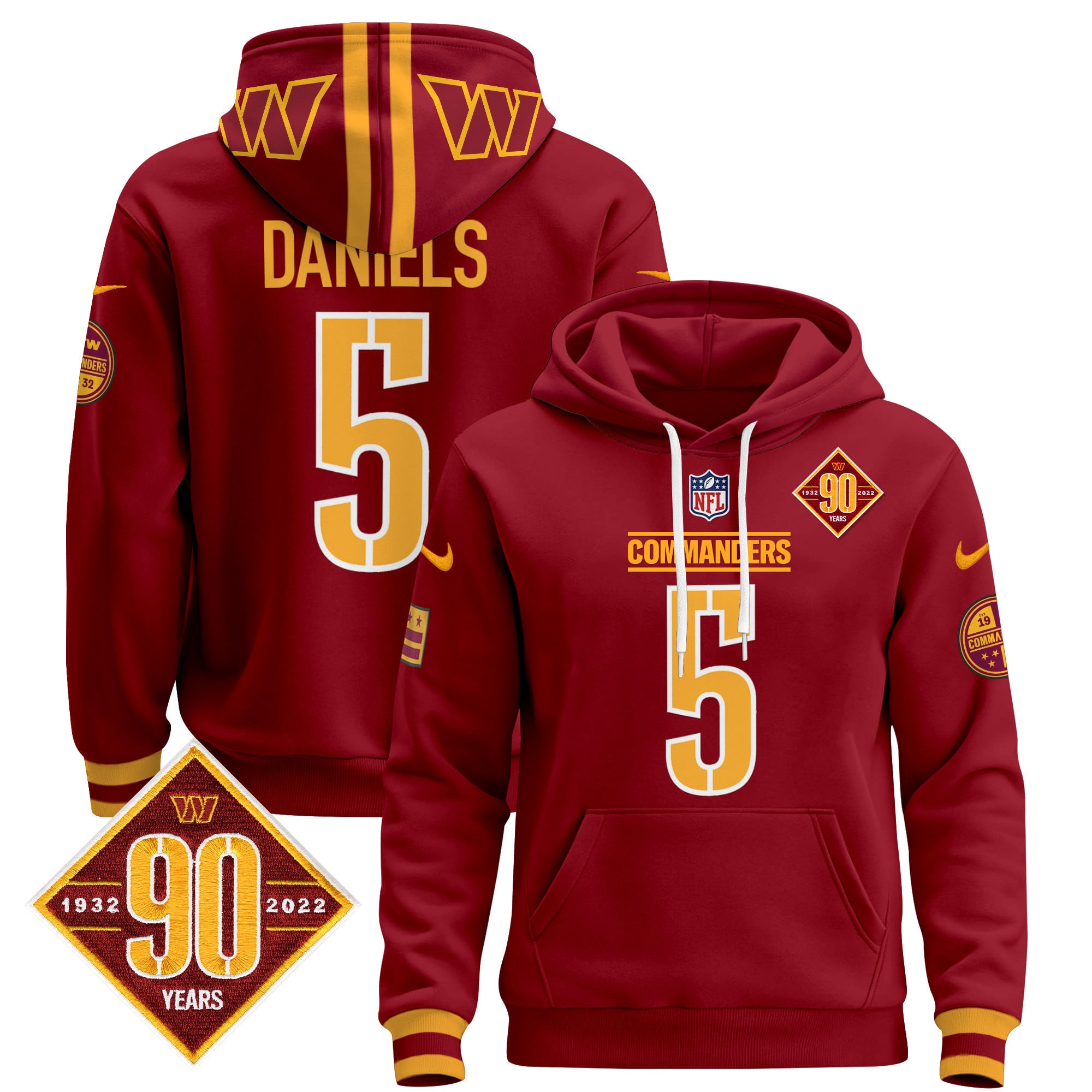 Commanders 90th Maroon Hoodie - Commanders Daniels #5 Maroon 90th
