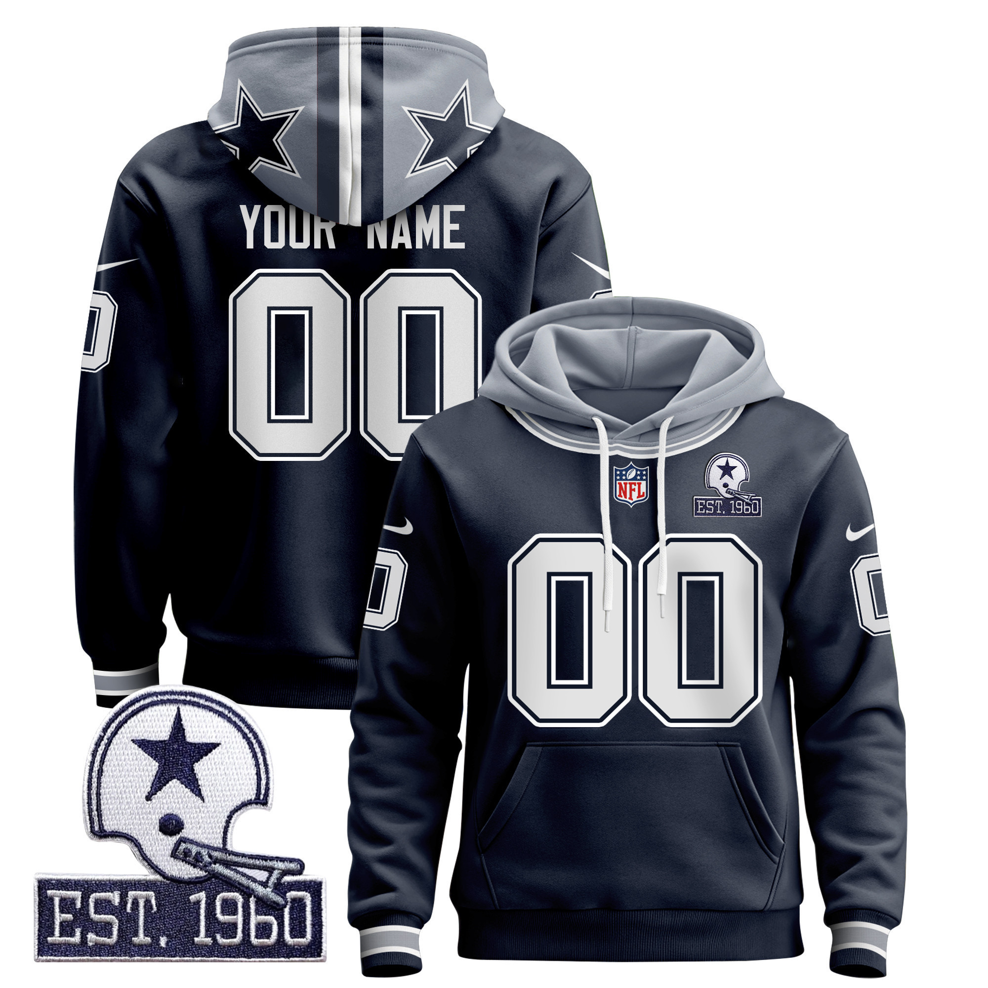 Cowboys Navy Personalized Hoodie - Nike Dallas - Est. 1960