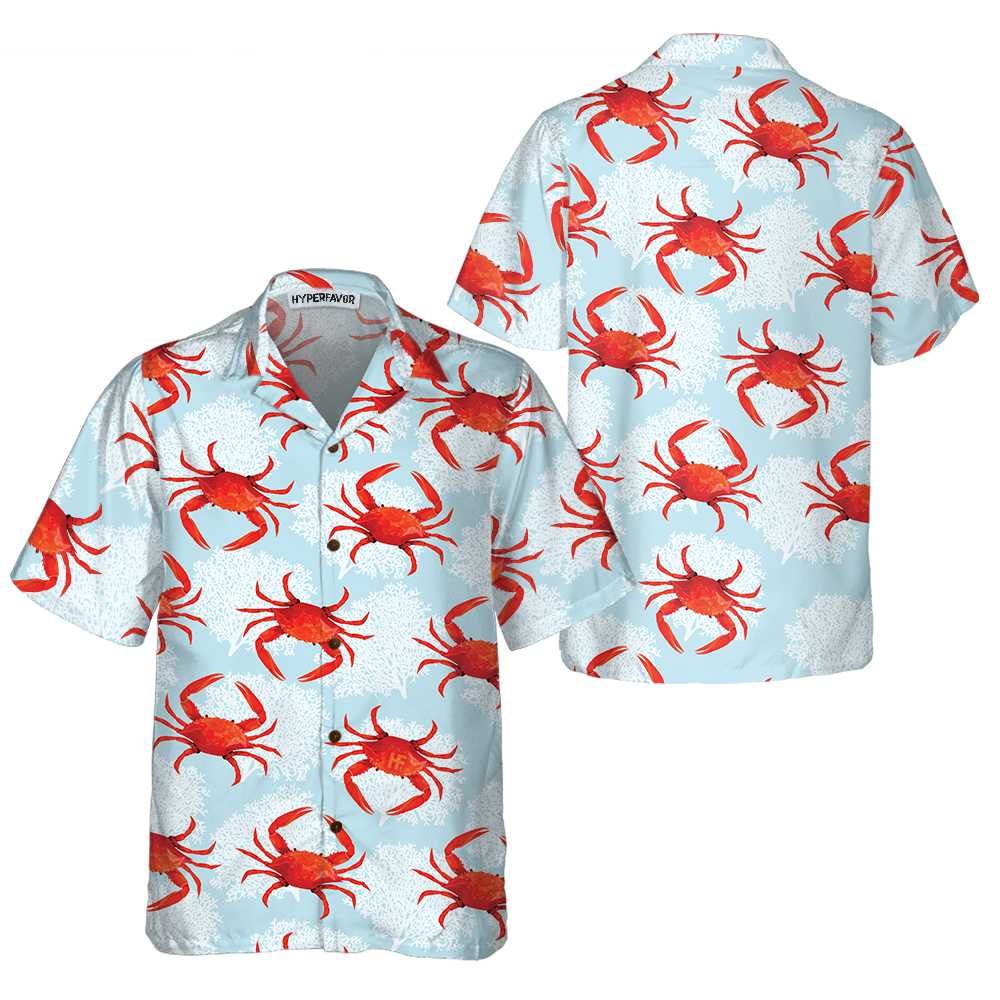 Crab On Light Blue Hawaiian Shirt, Unique Crab Shirt, Crab Print Shirt For Adults