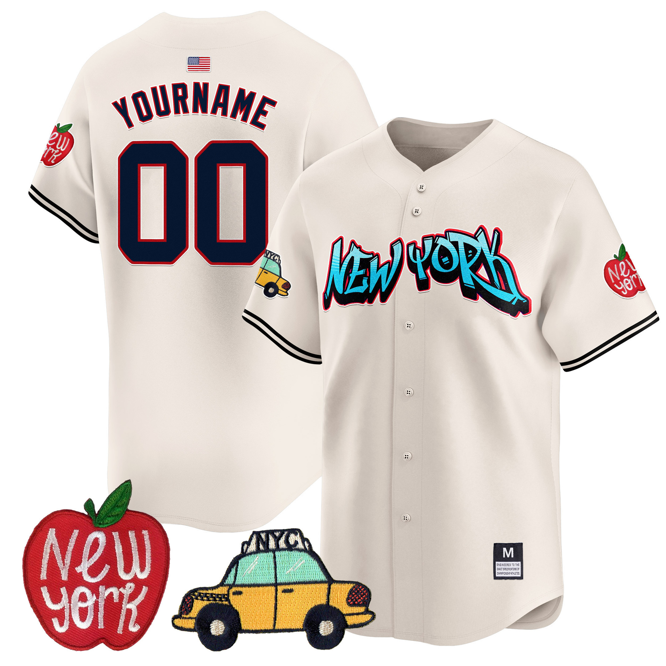 Cream New York Baseball Jersey - Majestic - Taxi Apple Design