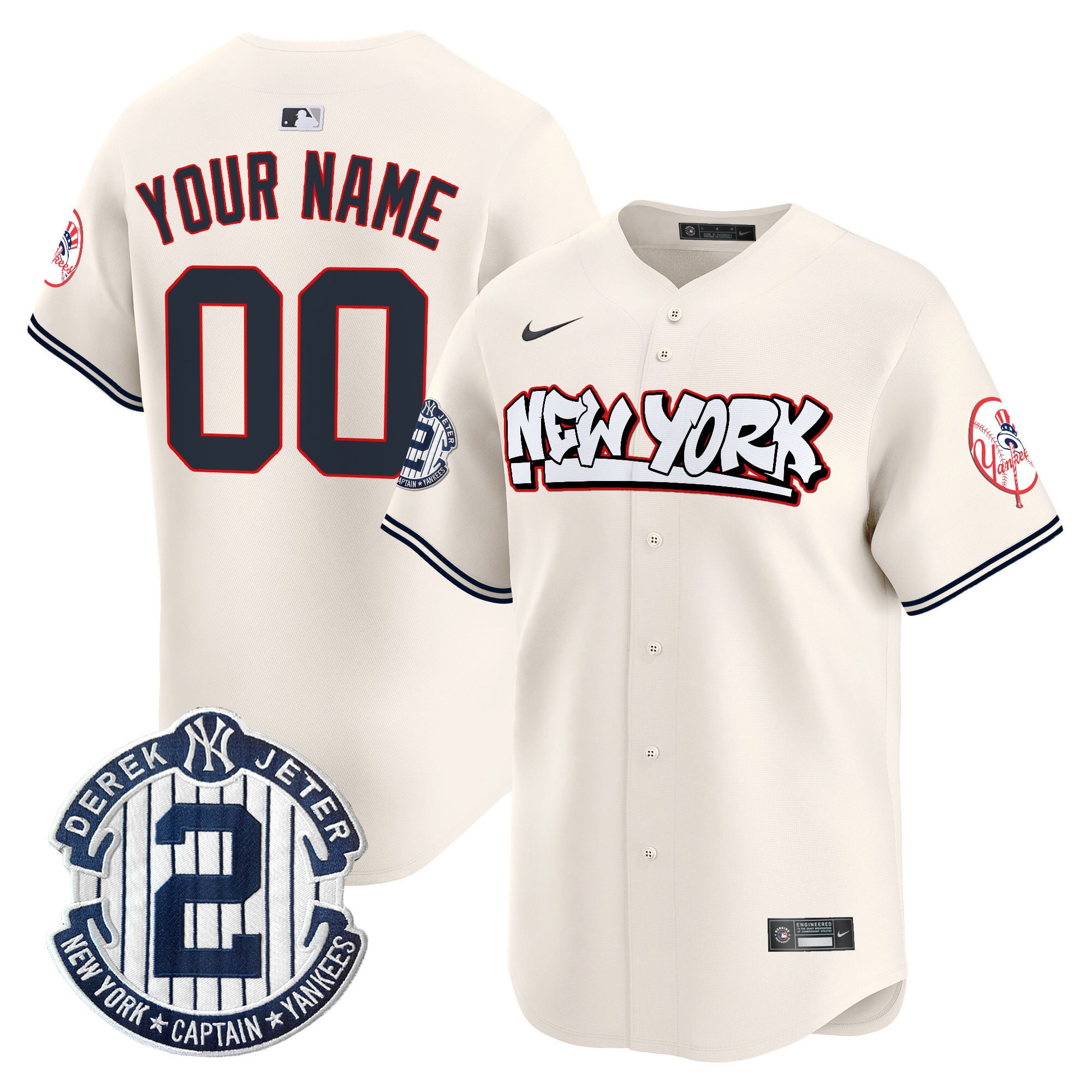 Cream Yankees Graffiti Jersey - Nike - Custom Baseball Style