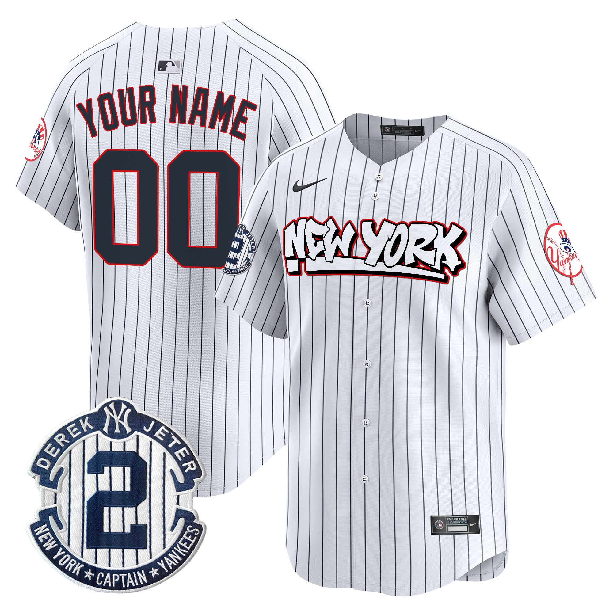 Alternative view of Cream Yankees Graffiti Jersey - Nike - Custom Baseball Style