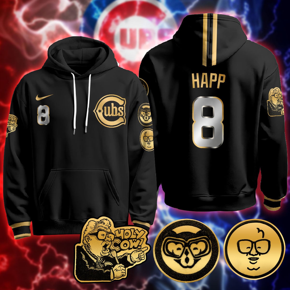 Alternative view of Cubs Caray Black Gold Hoodie - Nike Cubs Caray Black & Gold Hoodie