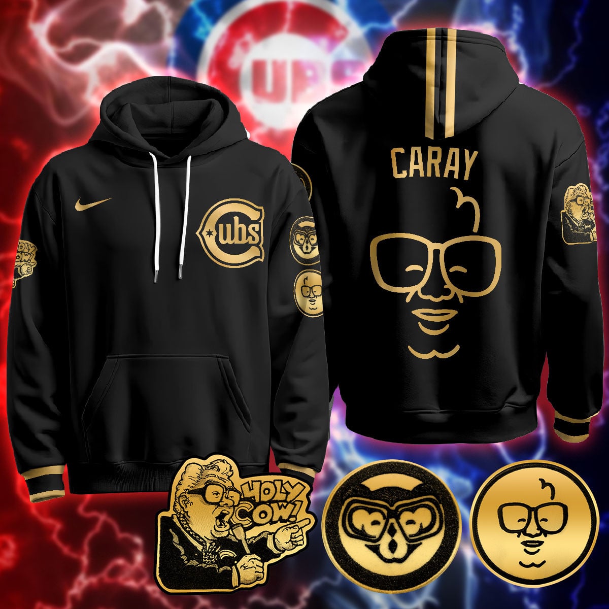 Cubs Caray Black Gold Hoodie - Nike Cubs Caray Black & Gold Hoodie