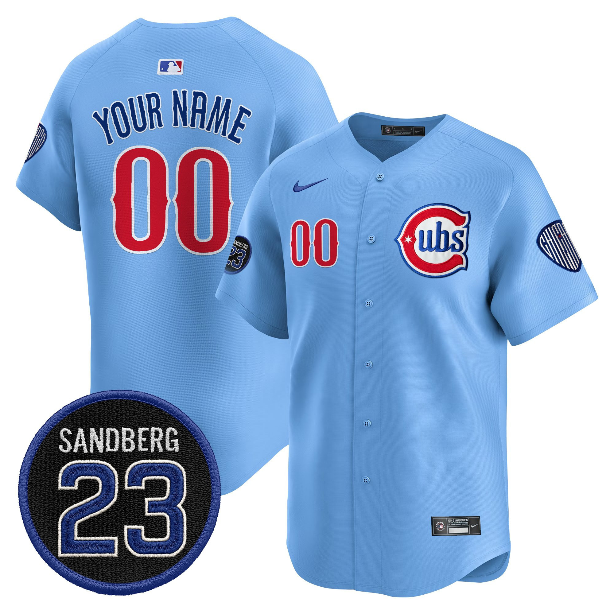 Cubs Sandberg Powder Blue Jersey - Nike - Custom Number Available