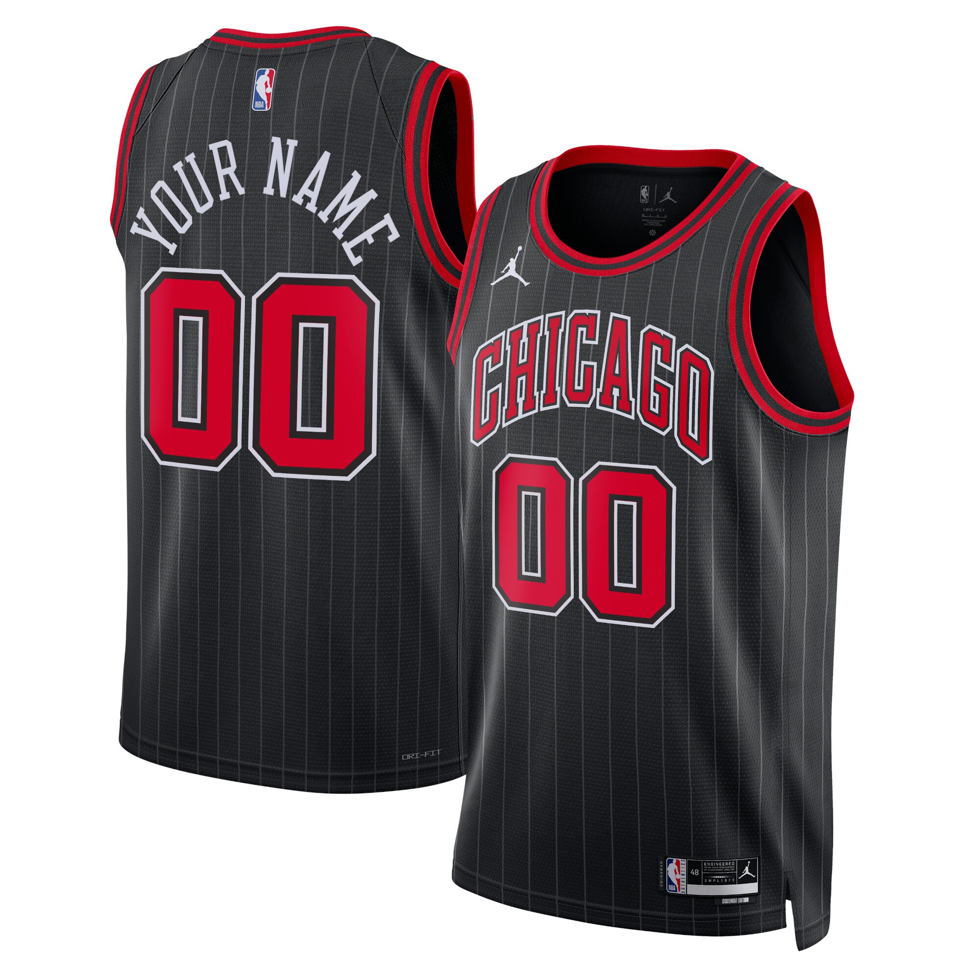 Alternative view of custom Jordan Bulls Black Pinstripe Jersey - Jordan Bulls Black 2