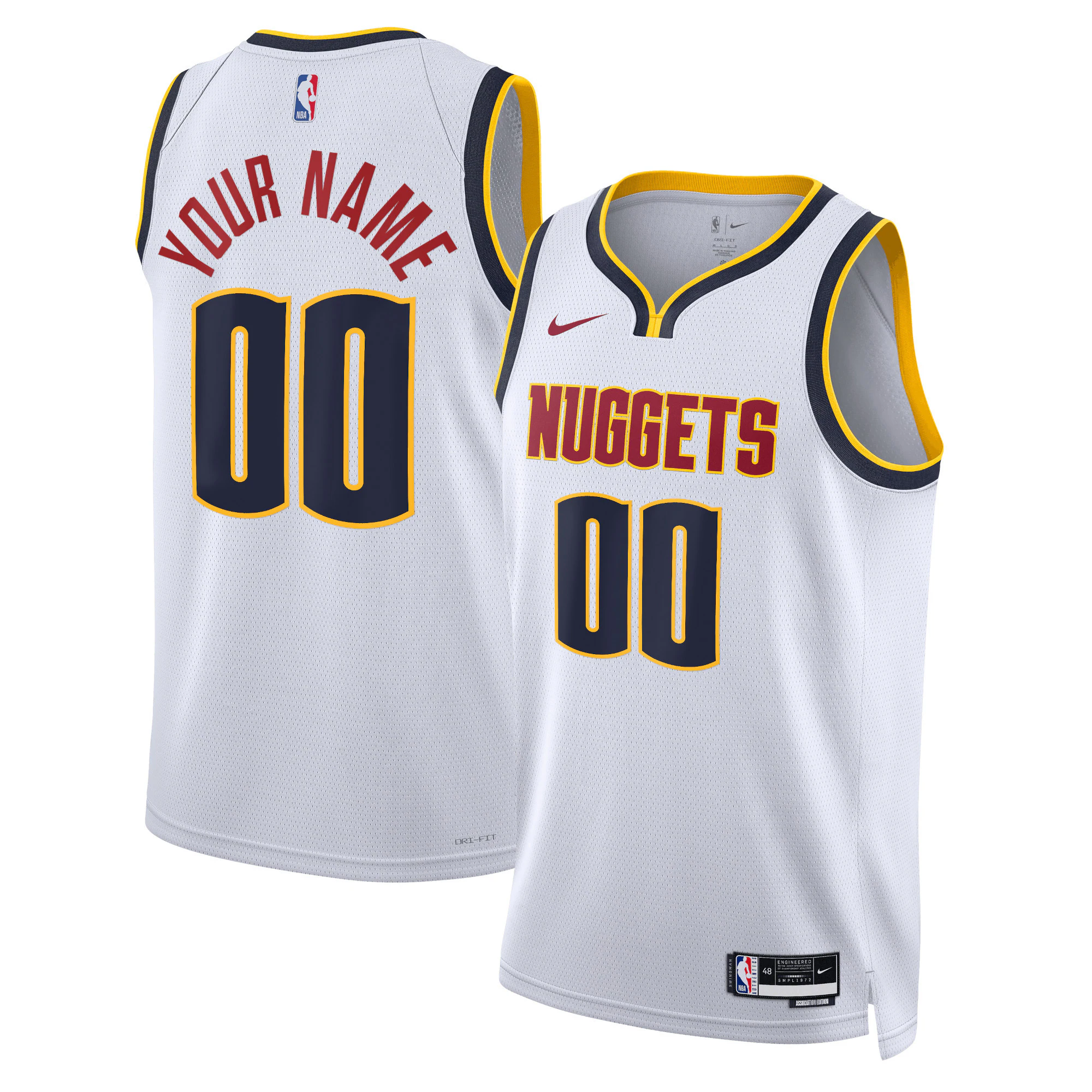 Custom Nike Nuggets White Jersey - Association Edition
