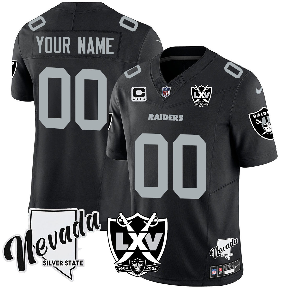 Alternative view of Custom Raiders Black Jersey - Custom Raiders Black & White Jersey