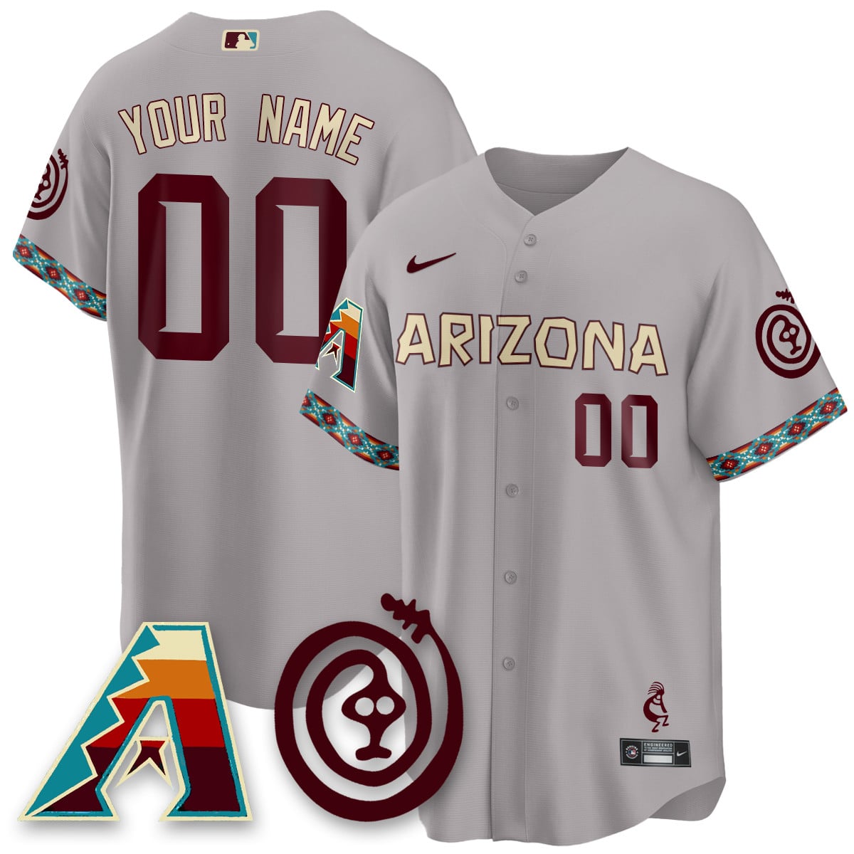 D-backs Gray Kachina Jersey - Nike - Custom Baseball Style