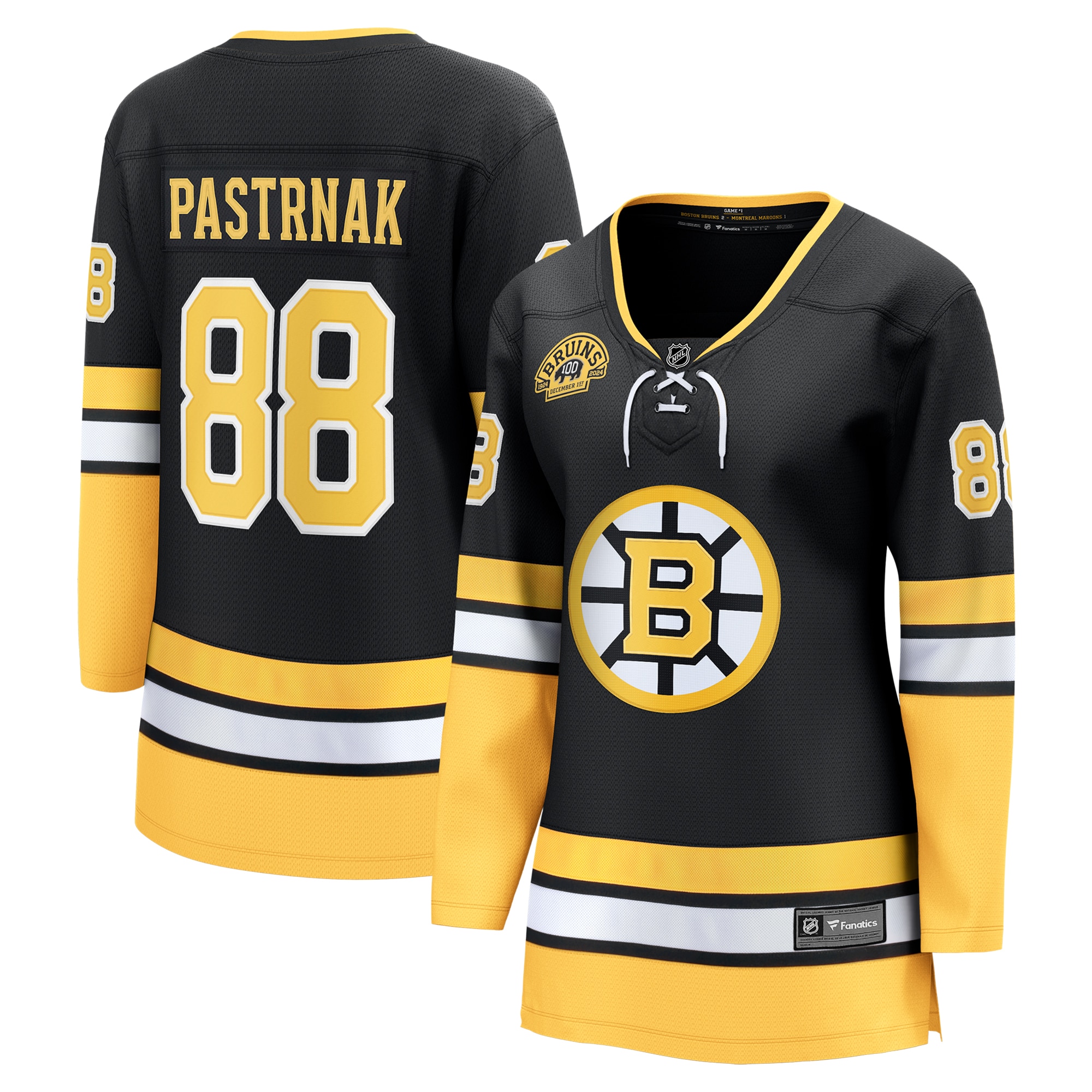 David Pastrnak Boston Bruins Fanatics Women's 100th Anniversary Breakaway Jersey - Black