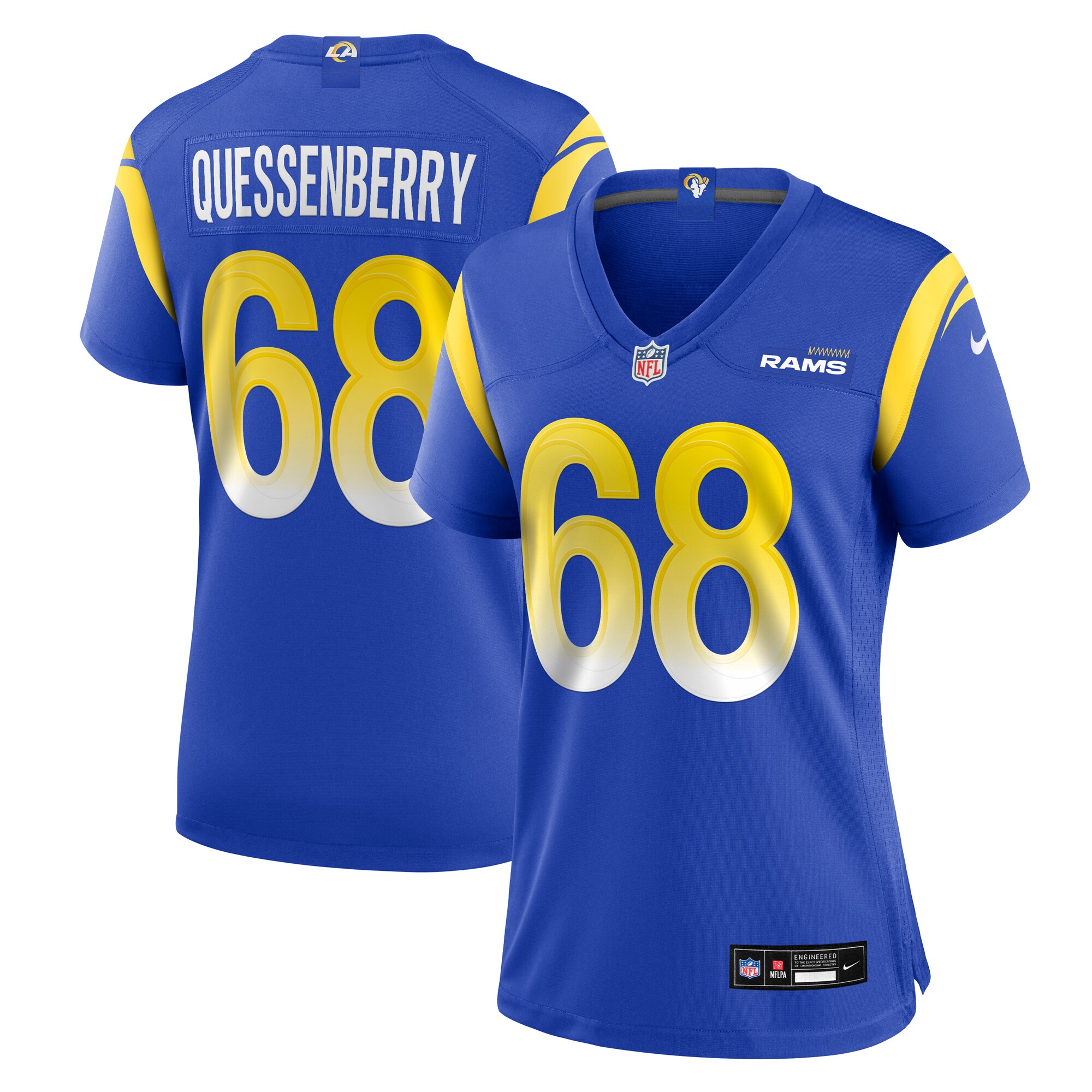 David Quessenberry Los Angeles Rams Women's Team Game Jersey - Royal