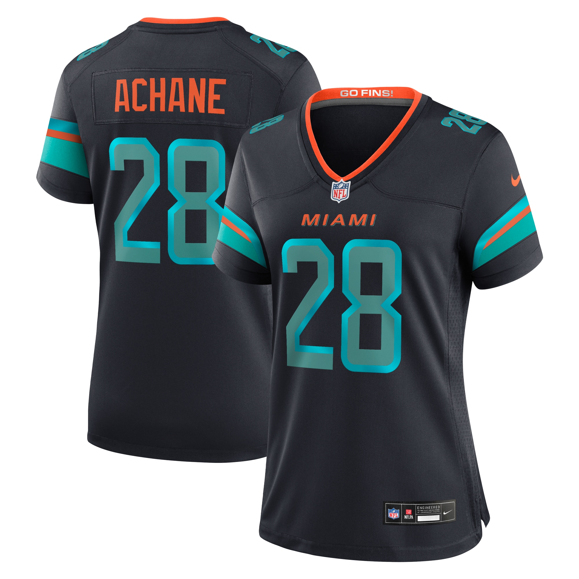 De’Von Achane Miami Dolphins Women's 2025 Rivalries Collection Game Jersey - Pitch Blue