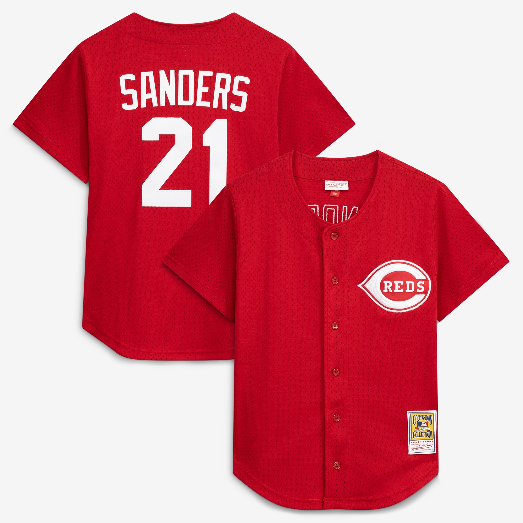 Deion Sanders Cincinnati Reds Cooperstown Mesh Batting Practice Button-Up Jersey - Red
