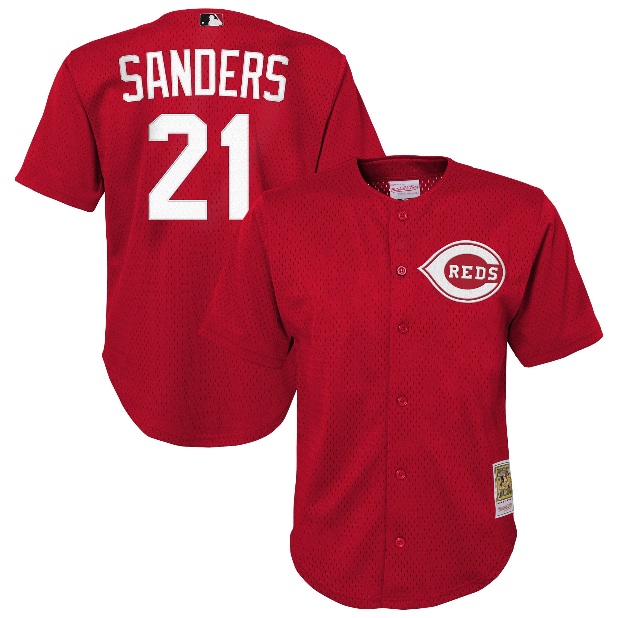 Deion Sanders Cincinnati Reds Youth Cooperstown Mesh Batting Practice Jersey - Red