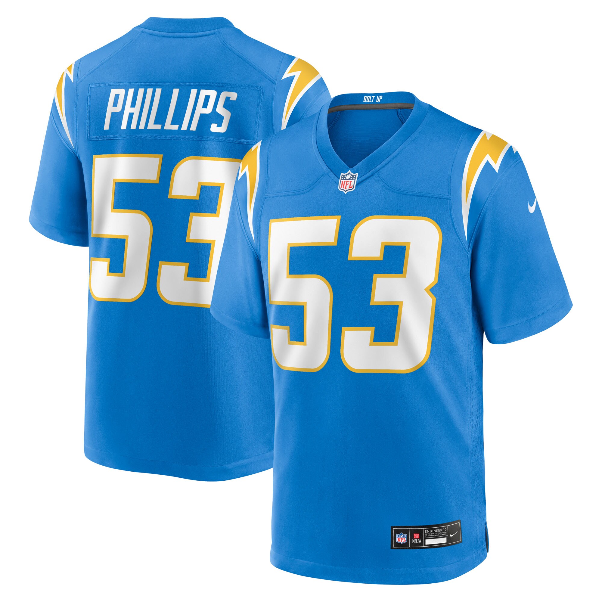 Del'Shawn Phillips Los Angeles Chargers Team Game Jersey - Powder Blue