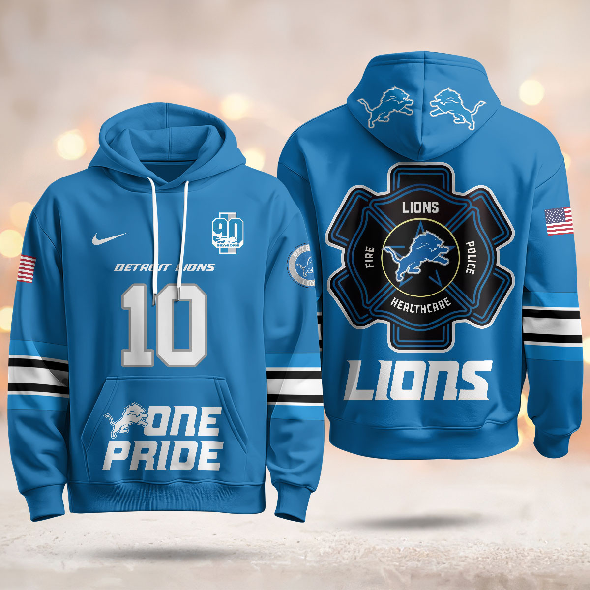 Detroit Lions Firefighter Hoodie - Nike Detroit Lions #10 Blue