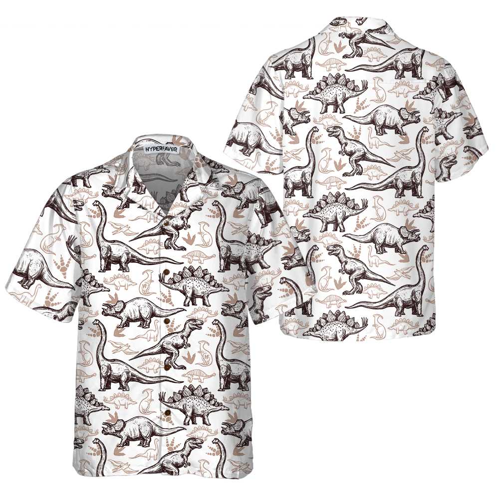 Dinosaurs Footprints Seamless Pattern Dinosaur Hawaiian Shirt, Cool Dinosaur Shirt, Best Gift For Dinosaur Lover