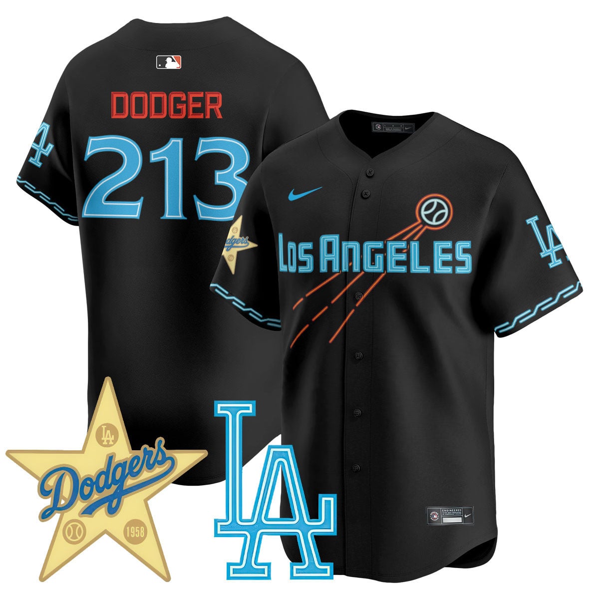 Alternative view of Dodgers Betts Black Neon Jersey - Nike Dodgers Betts Jersey - Black