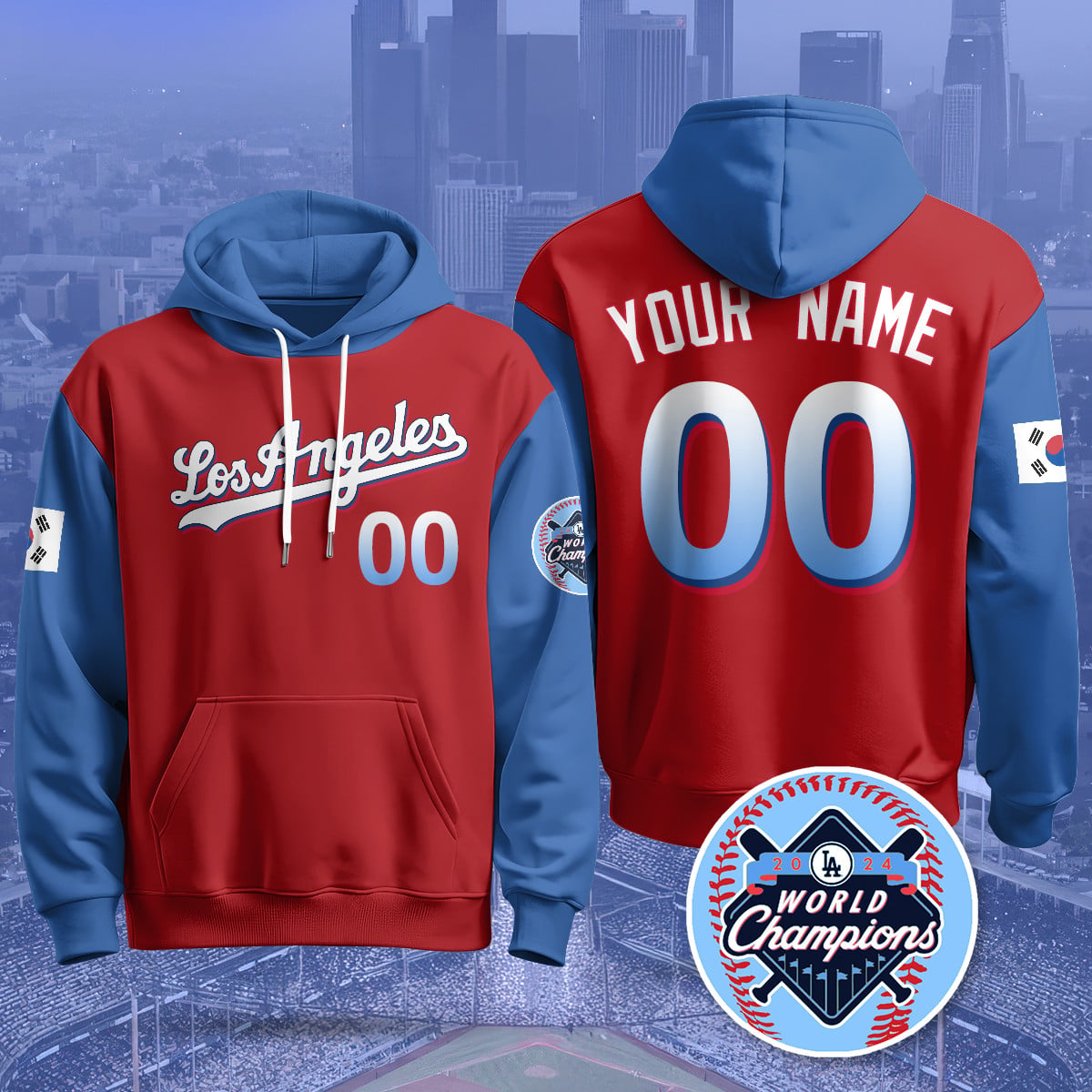 Alternative view of Dodgers Blue White Hoodie - Los Angeles Dodgers World Champions Blue &