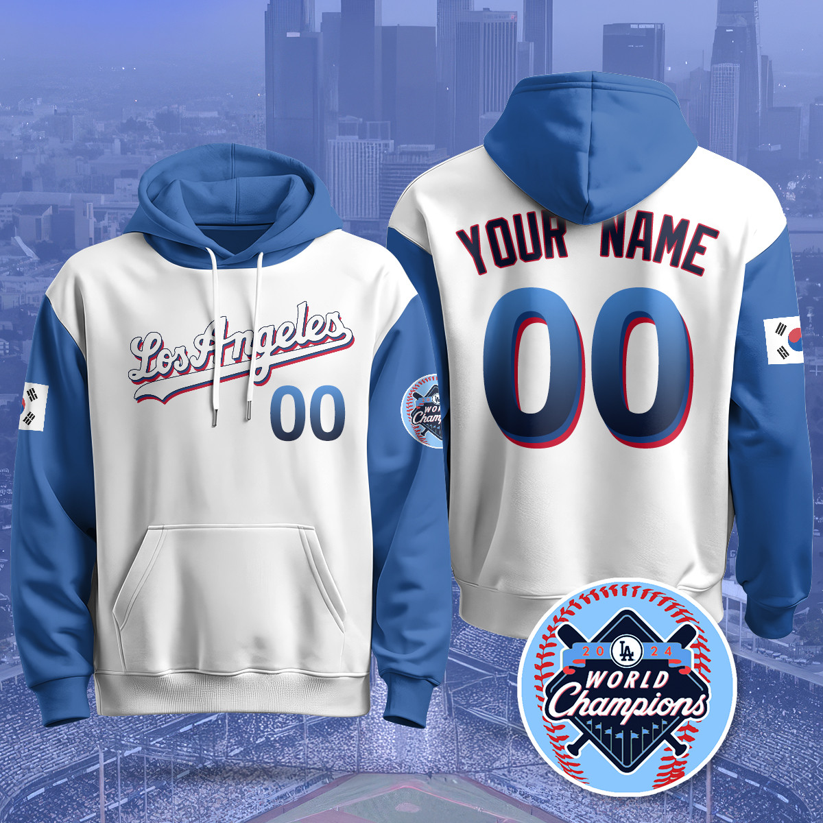 Dodgers Blue White Hoodie - Los Angeles Dodgers World Champions Blue &