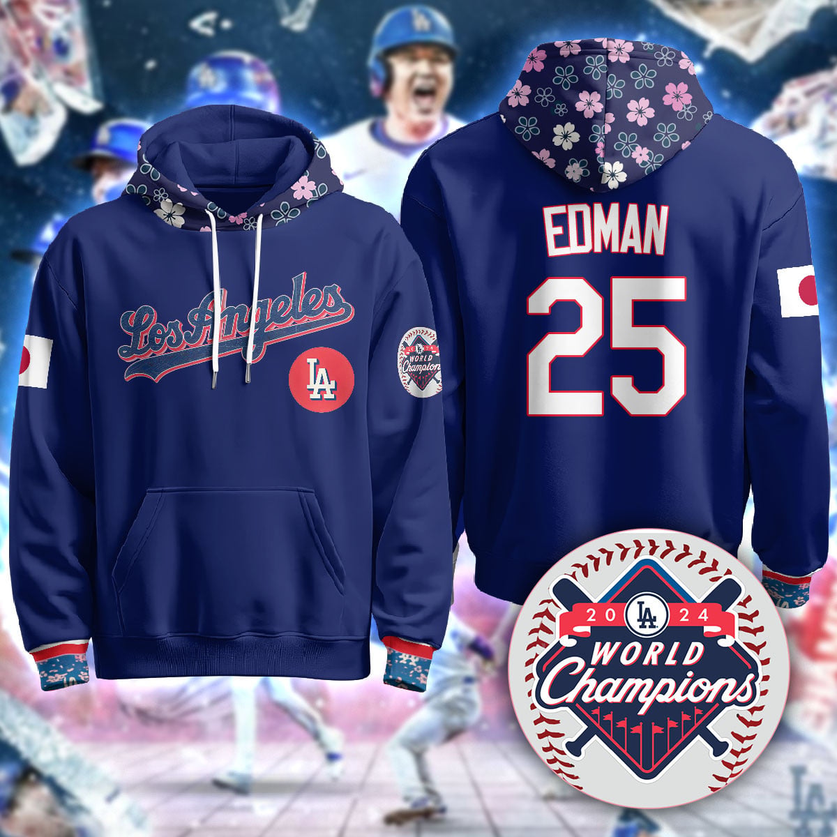 Dodgers Edman Floral Hoodie - Los Angeles Dodgers Edman #25 Floral