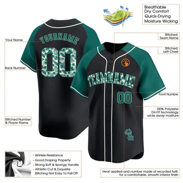 Alternative view of Dodgers Floral Trim Jersey - Black & Green Fanatics Edition