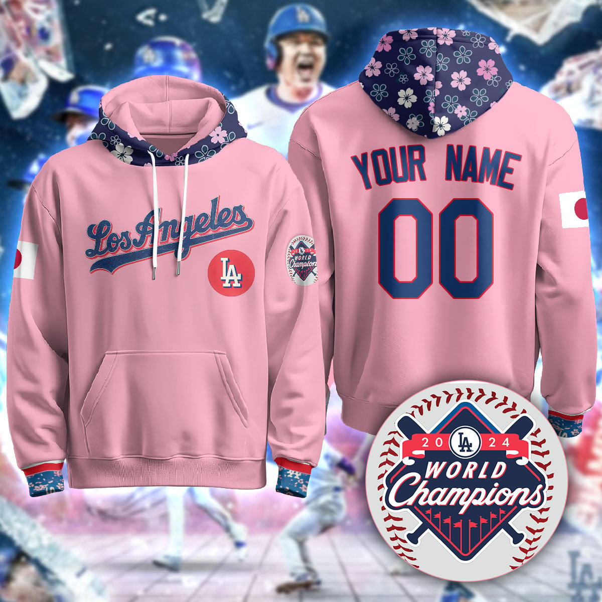 Alternative view of Dodgers Pink Blue Hoodie - Los Angeles Dodgers Pink & Blue Custom
