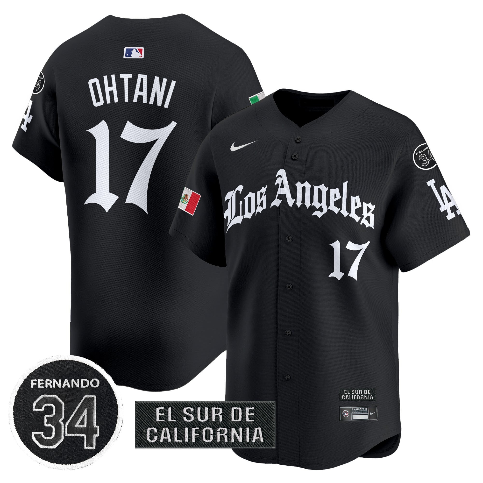 Alternative view of Dodgers Valenzuela Black Jersey - Nike - El Sur de California