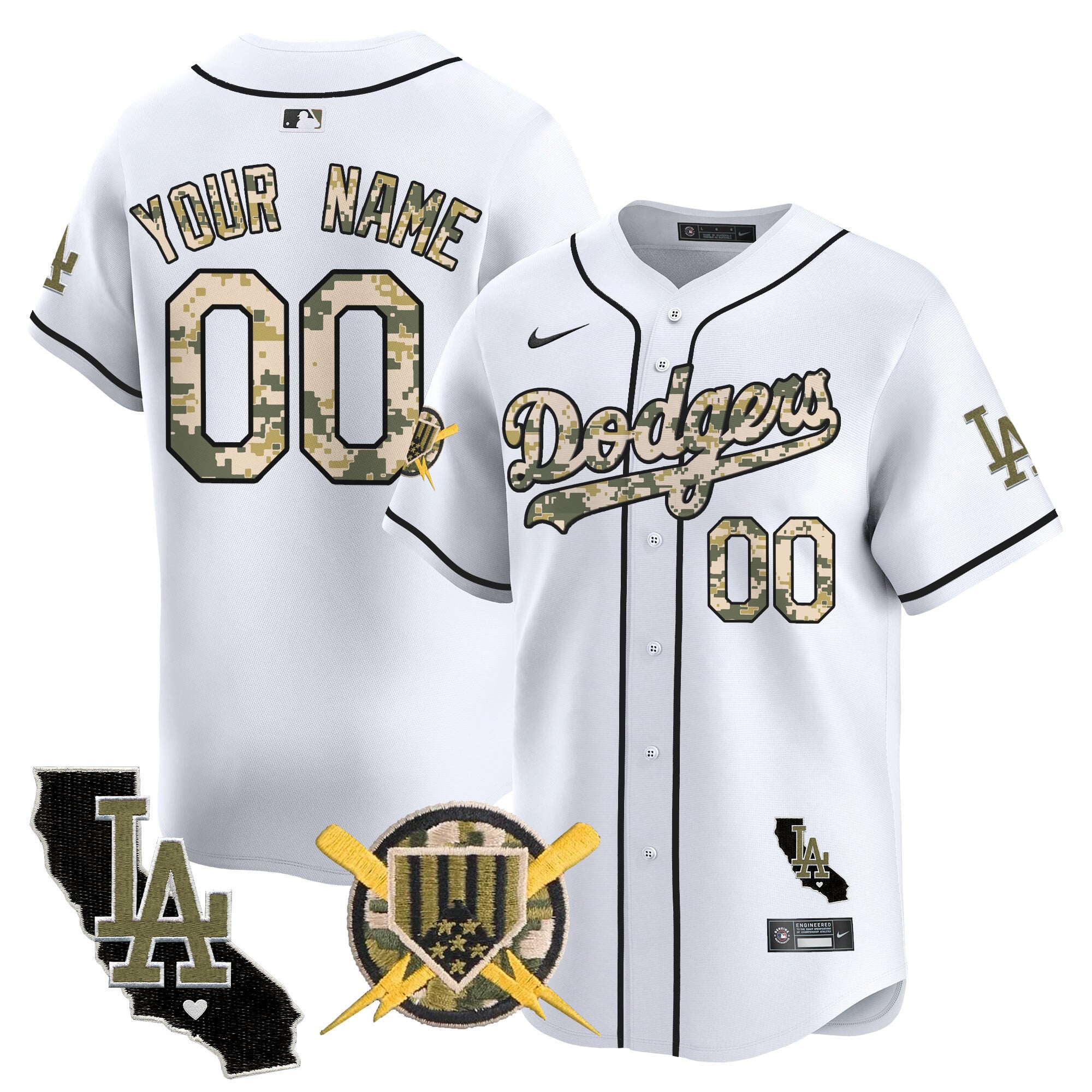 Dodgers White Camo Jersey - Nike - Custom Name & Number
