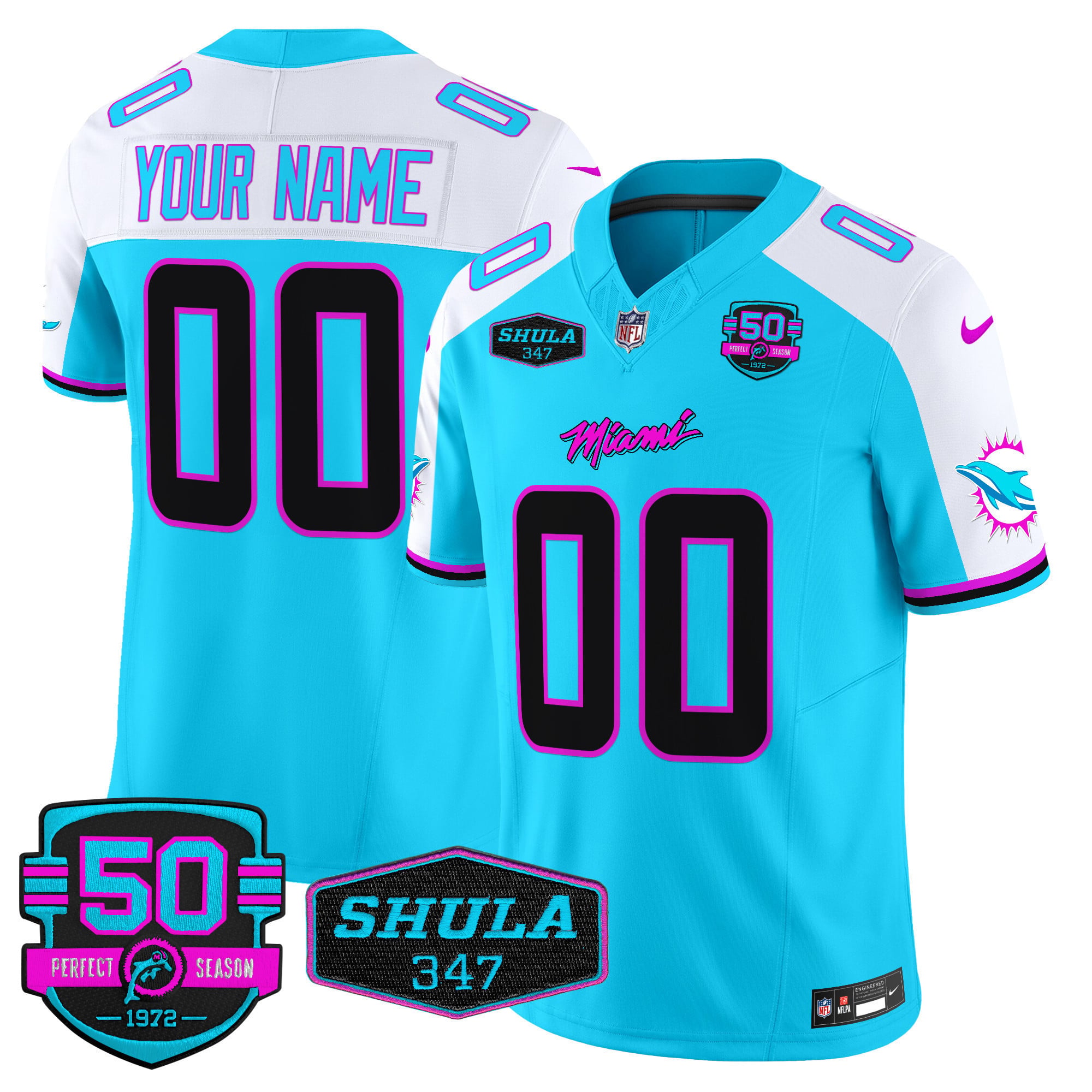 Alternative view of Dolphins ’72 Perfect Season Jersey - Nike - Customizable Black