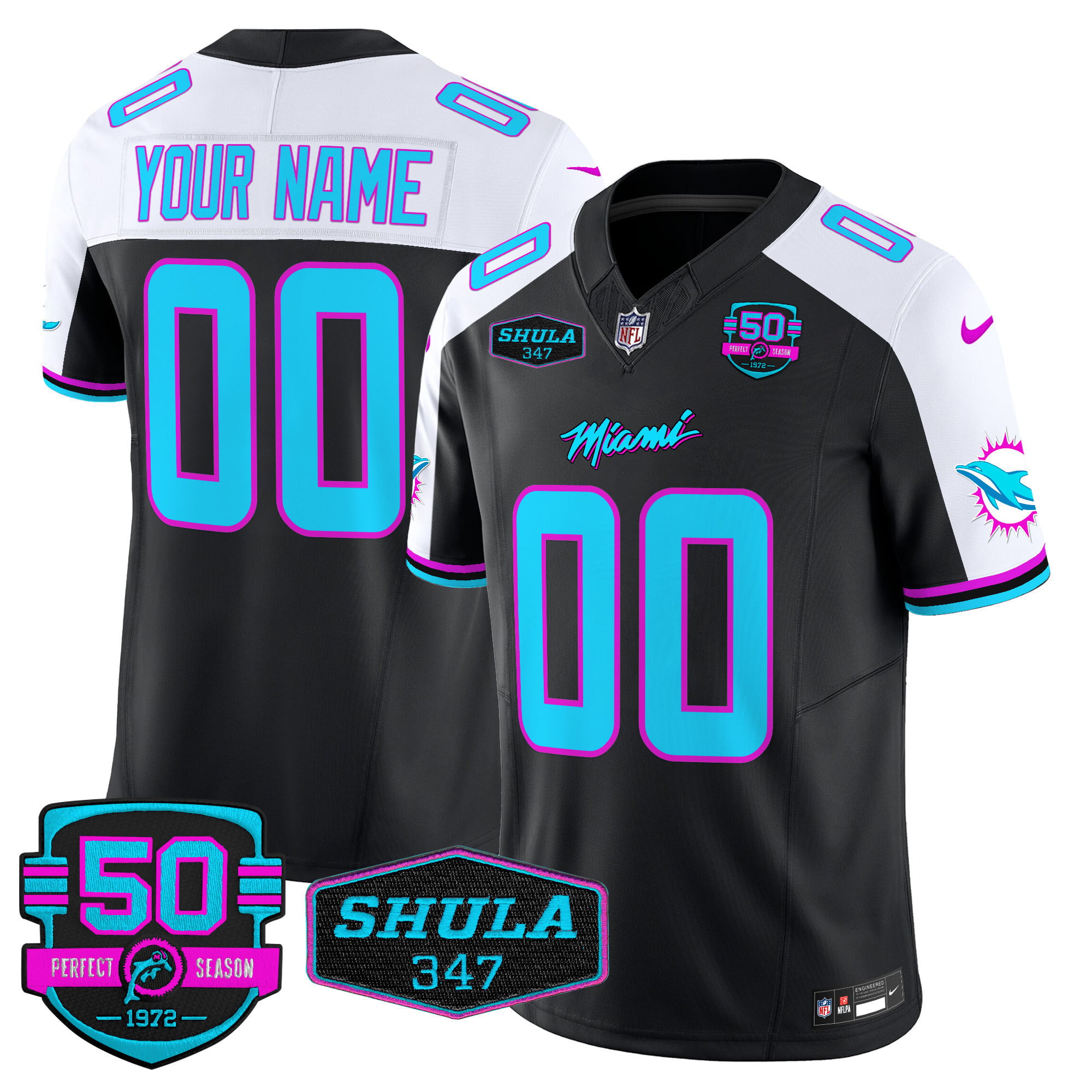 Dolphins ’72 Perfect Season Jersey - Nike - Customizable Black