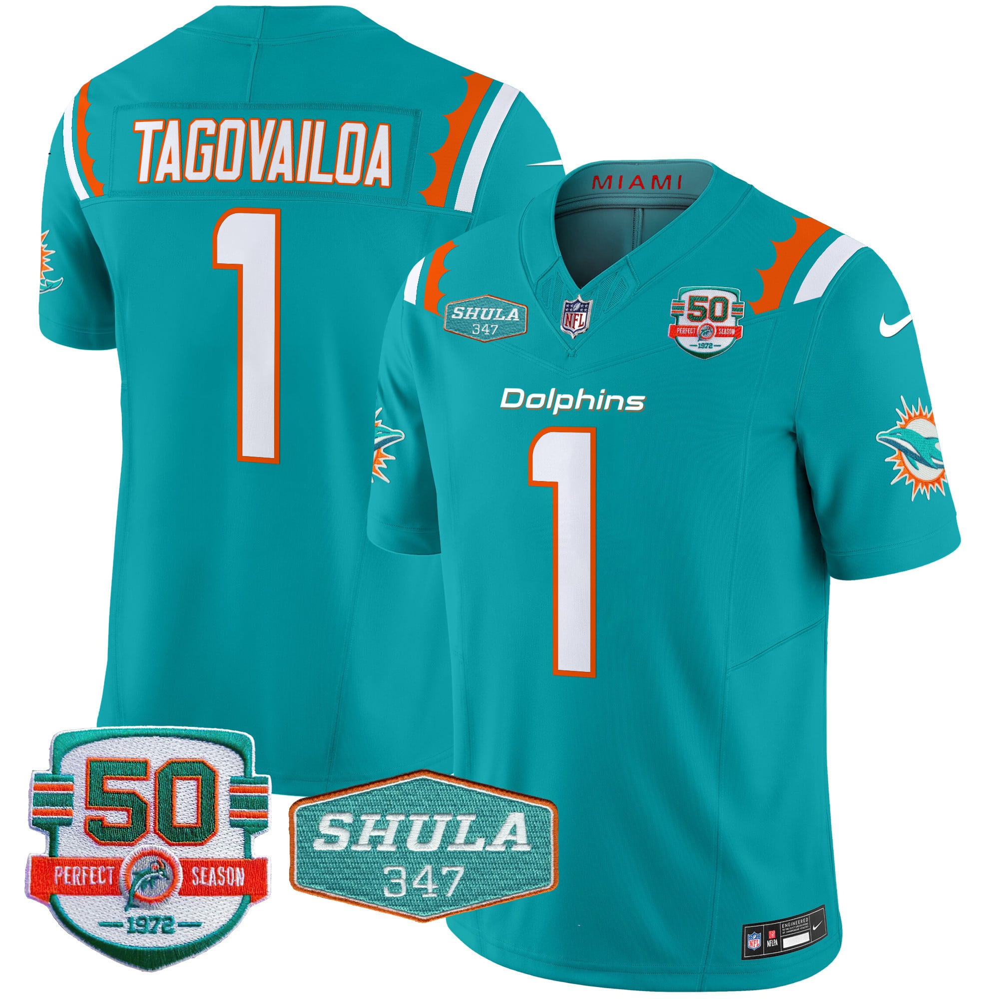 Dolphins Tagovailoa #1 Jersey - Nike - Aqua 50th Season