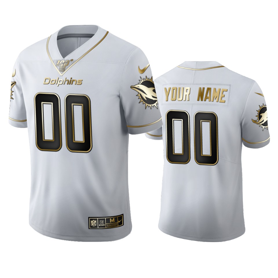 Dolphins White Gold Jersey - Nike Dolphins White & Gold Custom Jersey