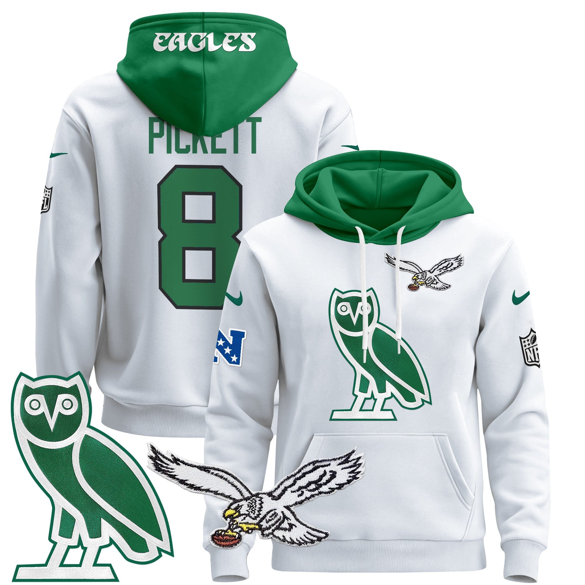 Alternative view of Eagles Barkley OVO Hoodie - Nike Eagles Barkley White & Green OVO