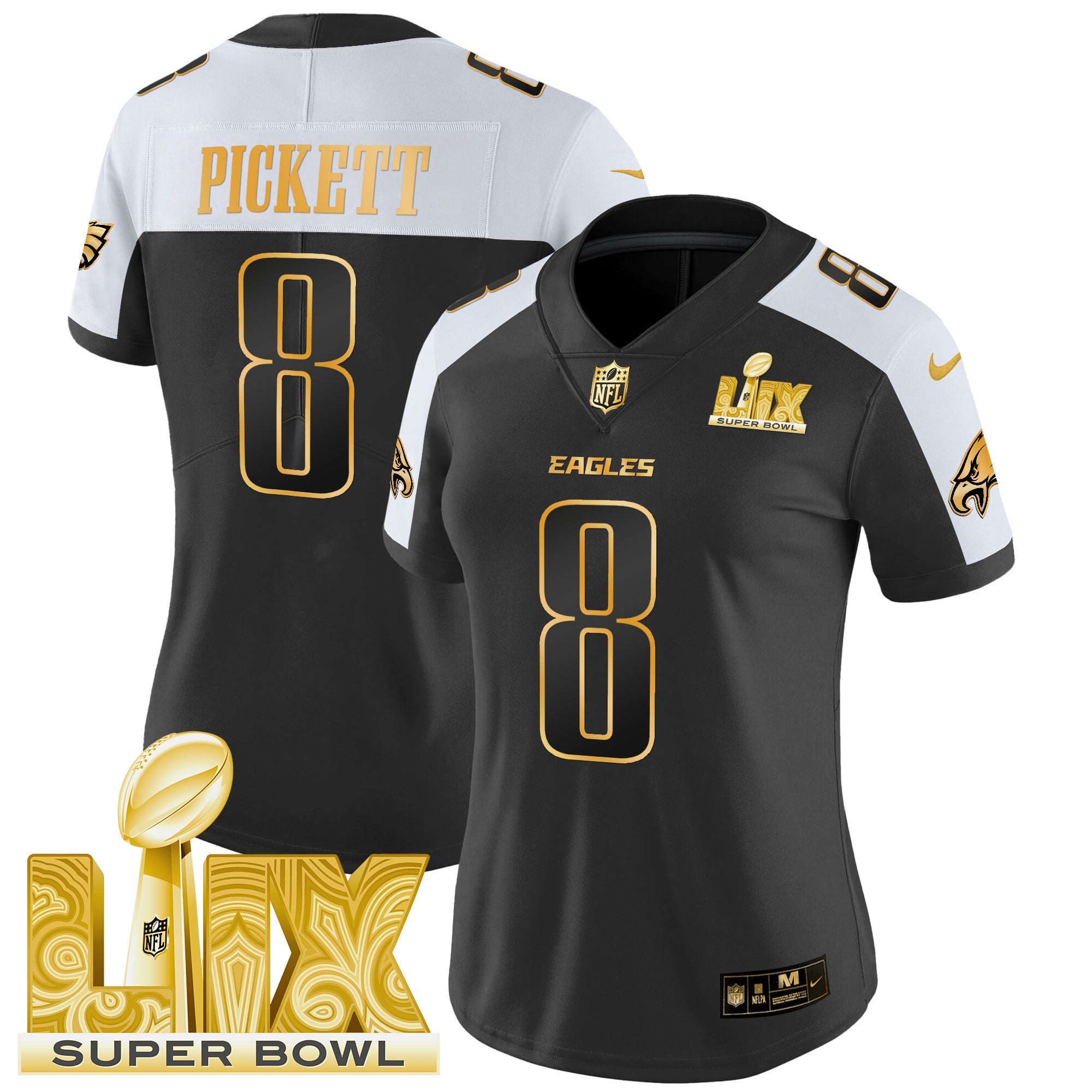 Alternative view of Eagles Black Super Bowl LIIX Jersey - Nike - Custom