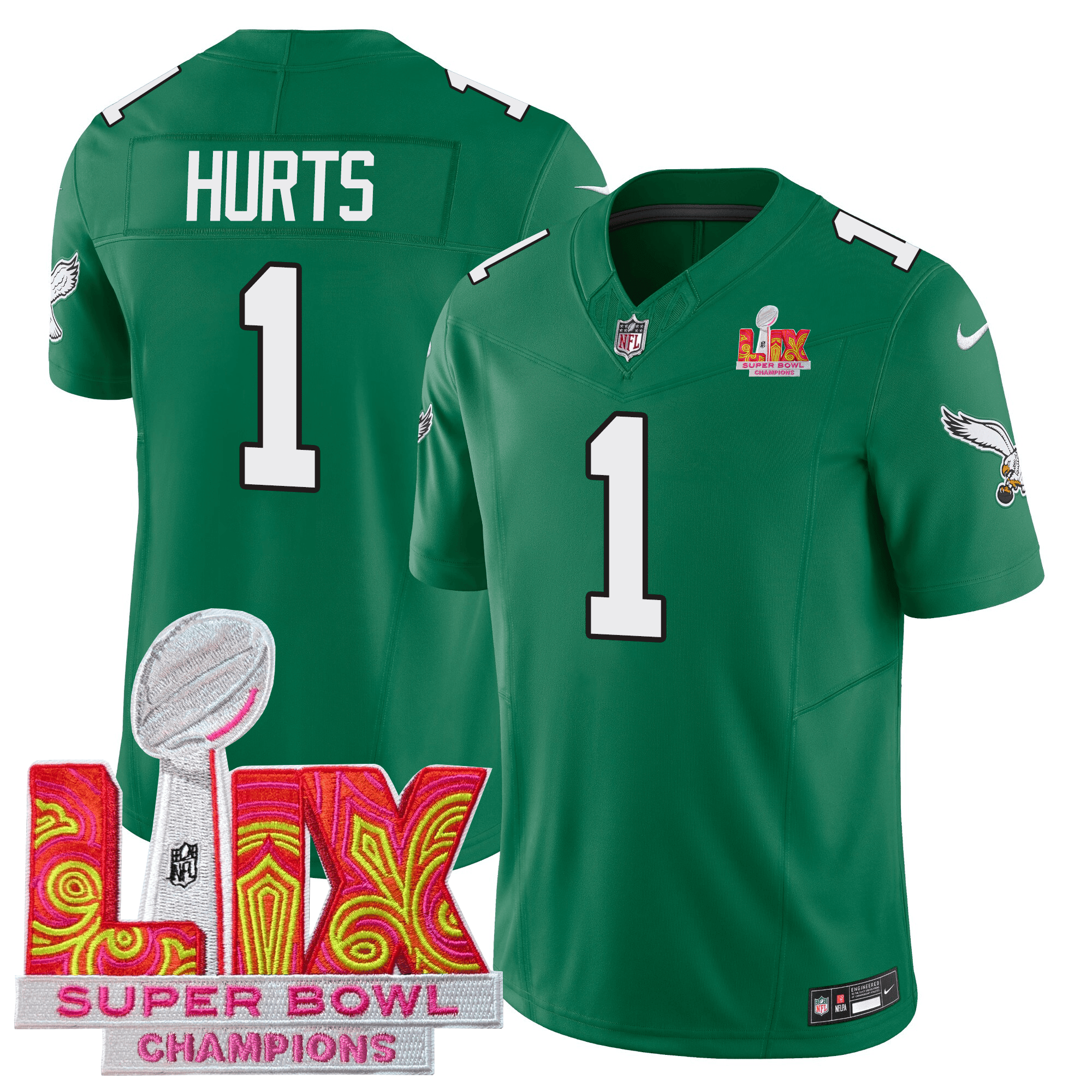 Alternative view of Eagles Hurts Super Bowl LVII Jersey - Nike Eagles Hurts #1 Super Bowl