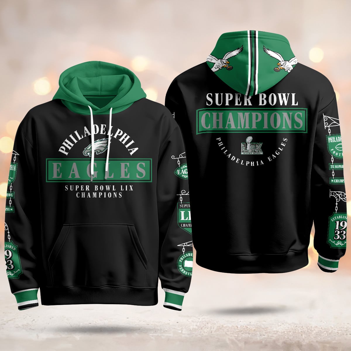Eagles Super Bowl LIX Champions Hoodie - Black & Green