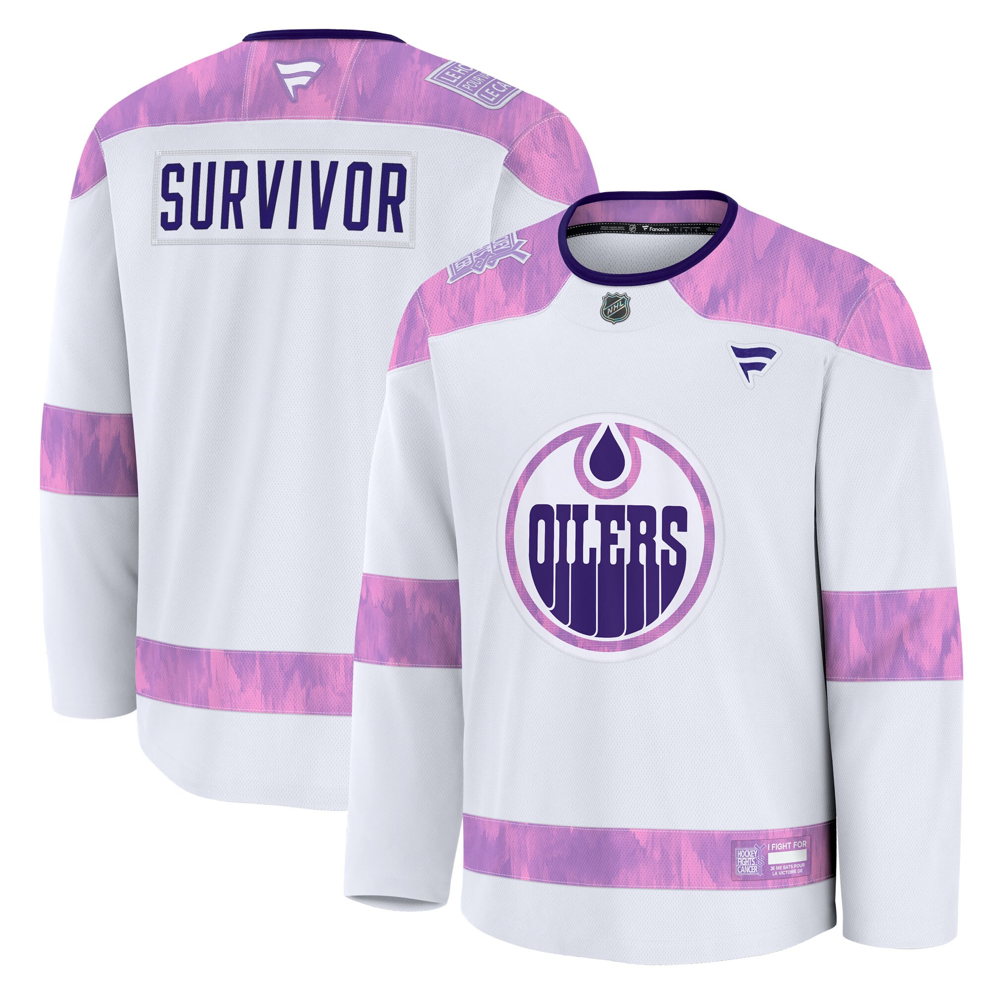 Edmonton Oilers Fanatics Hockey Fights Cancer Survivor Practice Jersey - White