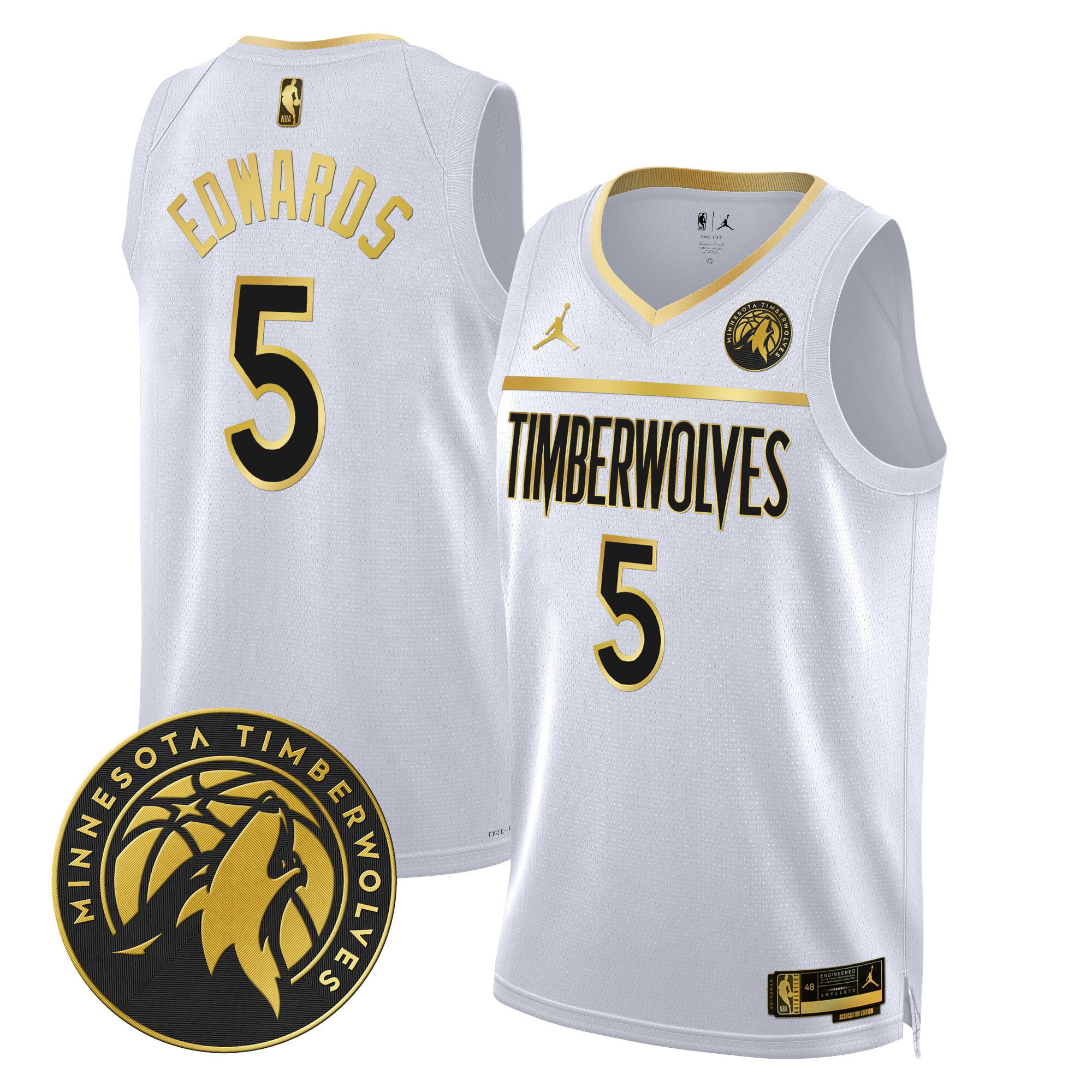 Edwards #5 Timberwolves Jersey - White & Gold Edition
