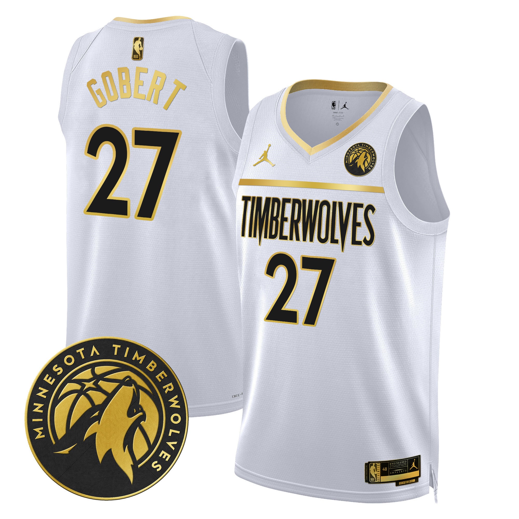 Alternative view of Edwards #5 Timberwolves Jersey - White & Gold Edition