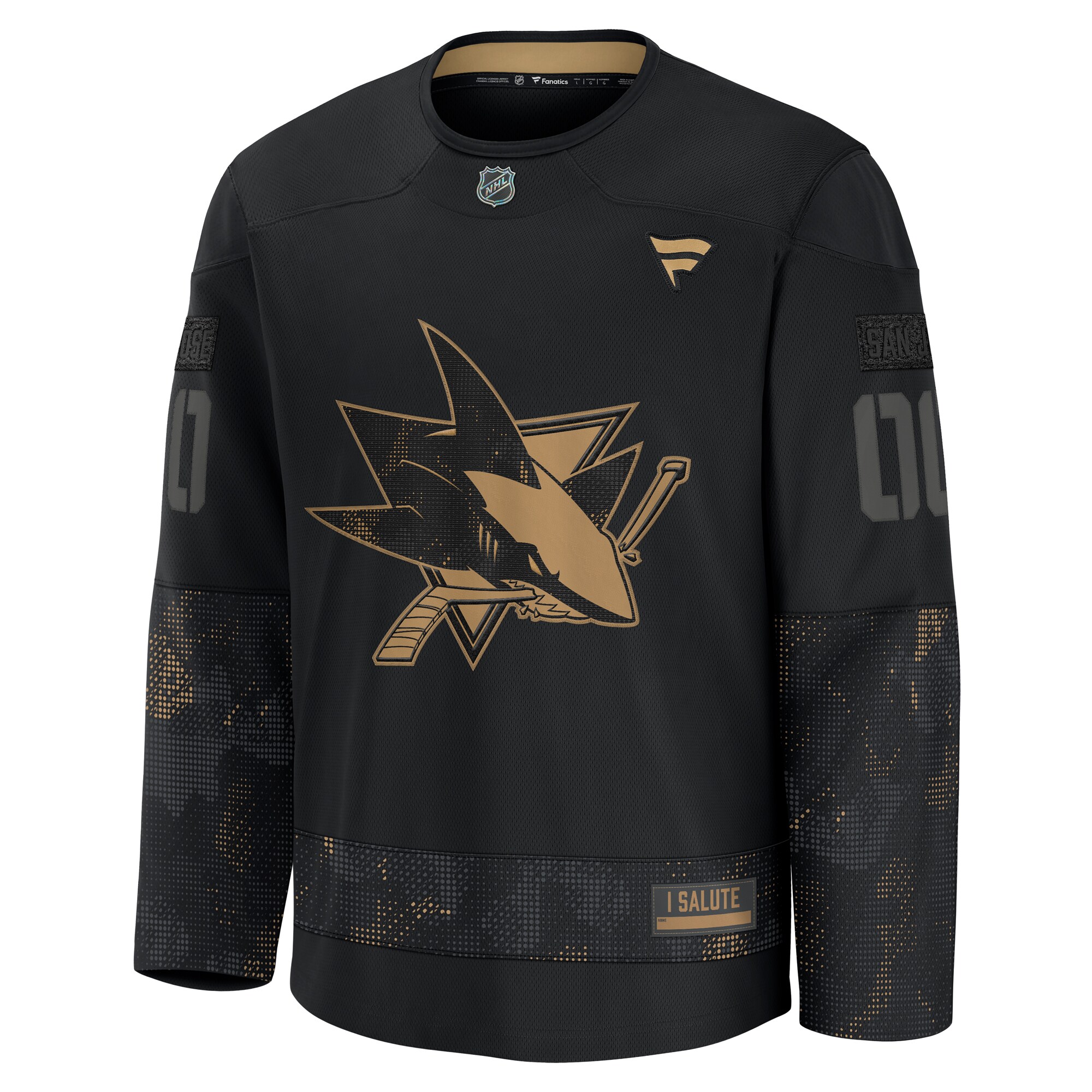Alternative view of Fanatics San Jose Sharks Military Appreciation Jersey 2024 - Premium Black Practice Gear