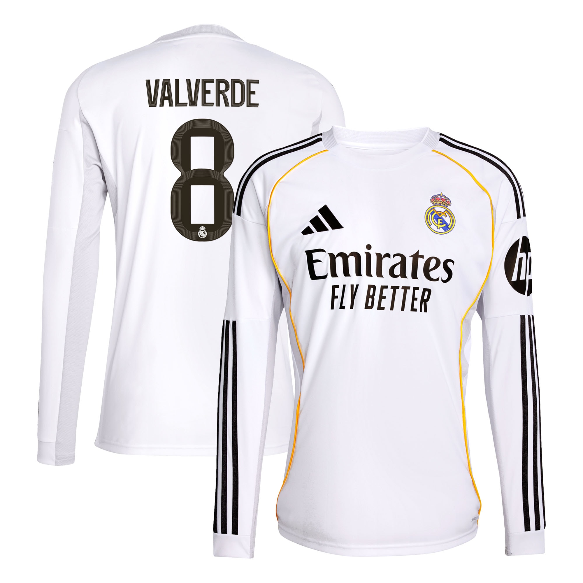 Federico Valverde Real Madrid 2025/26 Home Long Sleeve Jersey - White