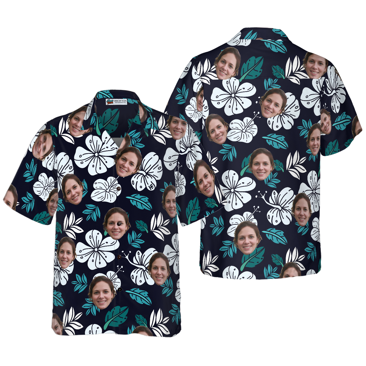 Funny Custom Face Floral Pattern seamless 01 Custom Hawaiian Shirt